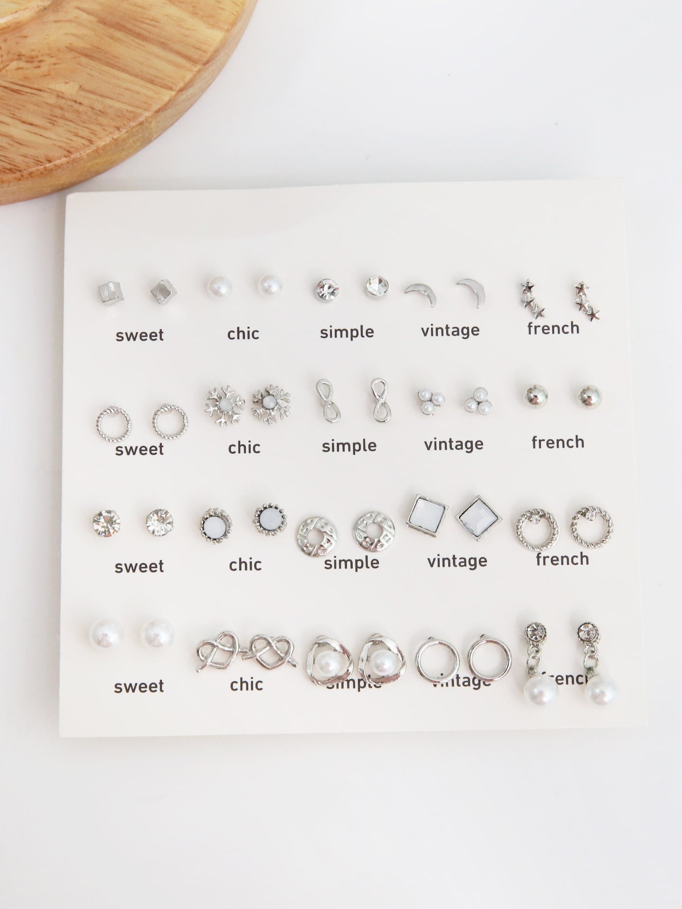 40Pcs Moon-Star-Snowflake-Heart Shaped Rhinestone & Pearl Stud Earrings for Sweet Women