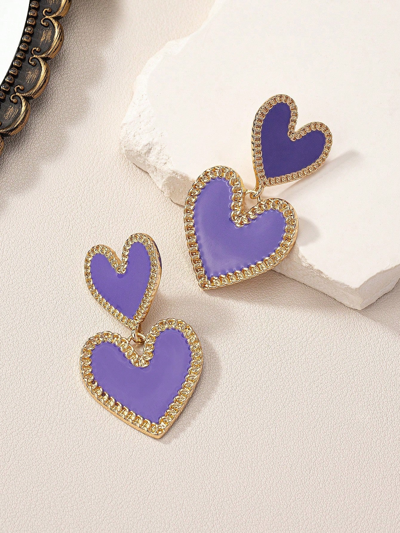 1 Pair Fashionable Double Heart Design Dangle Earrings for Valentine'S Day, Party
