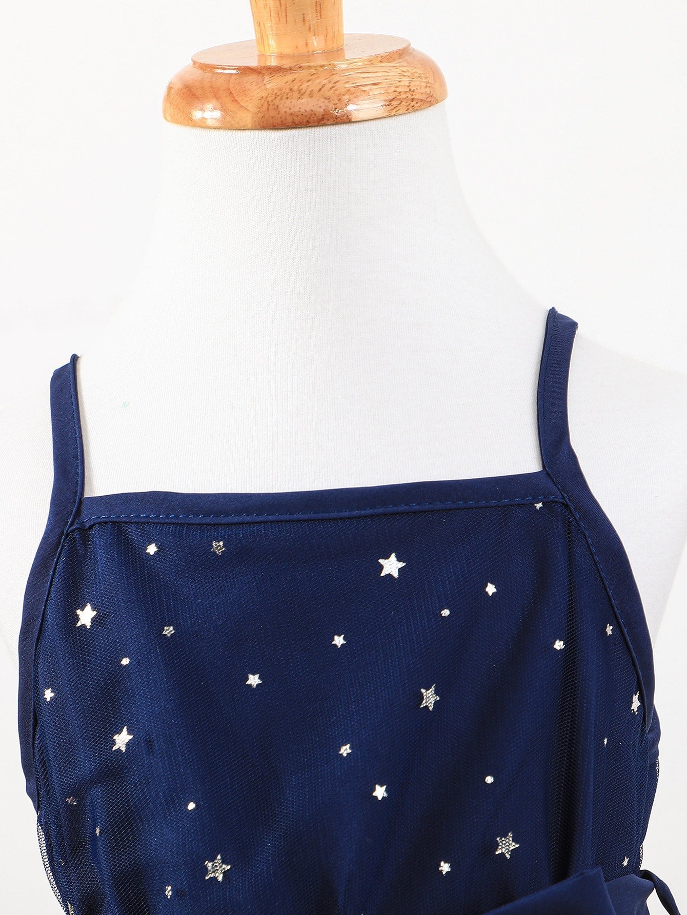 SHEIN Kids CHARMNG Young Girl Star Mesh Overlay Belted Cami Dress