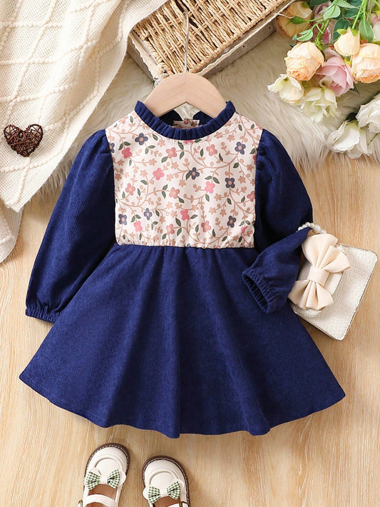 Infant & Toddler Girls' Spring/Autumn Patchwork Printed Long Sleeve Dress