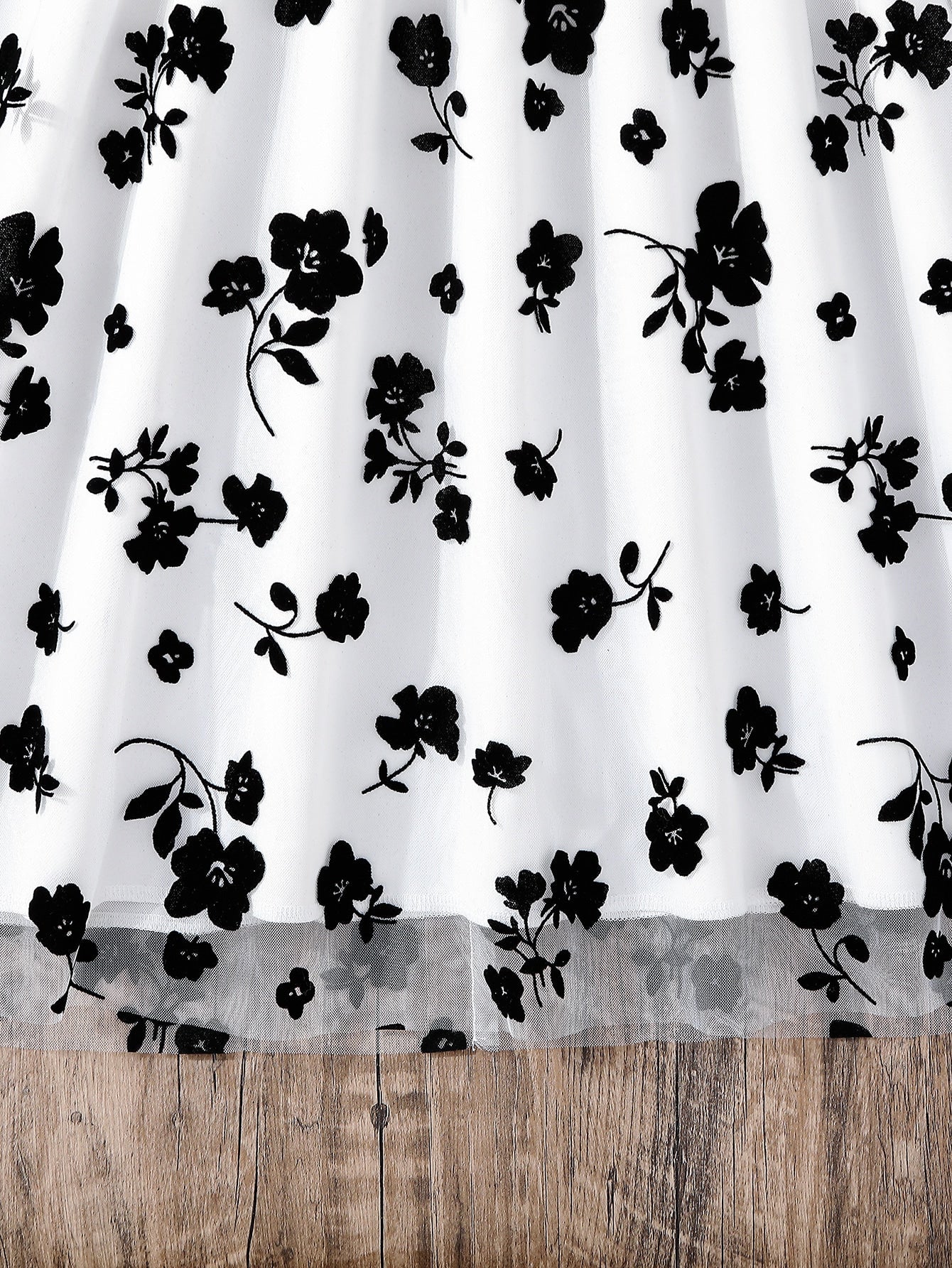 SHEIN Teen Girls Floral Print Flounce Sleeve Mesh Overlap Collar Dress