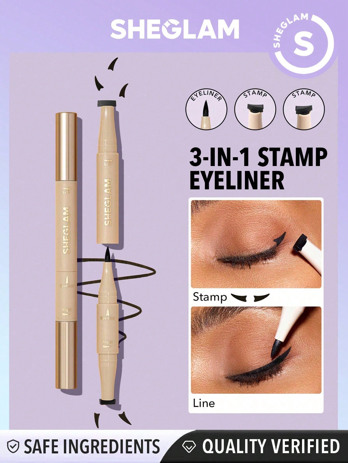 SHEGLAM Get Foxy Eye Stamp & Liner Pen 3 in 1 Waterproof Liquid Eyeliner Pencil Cat Eye Smudge-Proof Long-Lasting Easy to Use Eyeliner Beginner Eye Make up Black Friday Sale Eyeliner