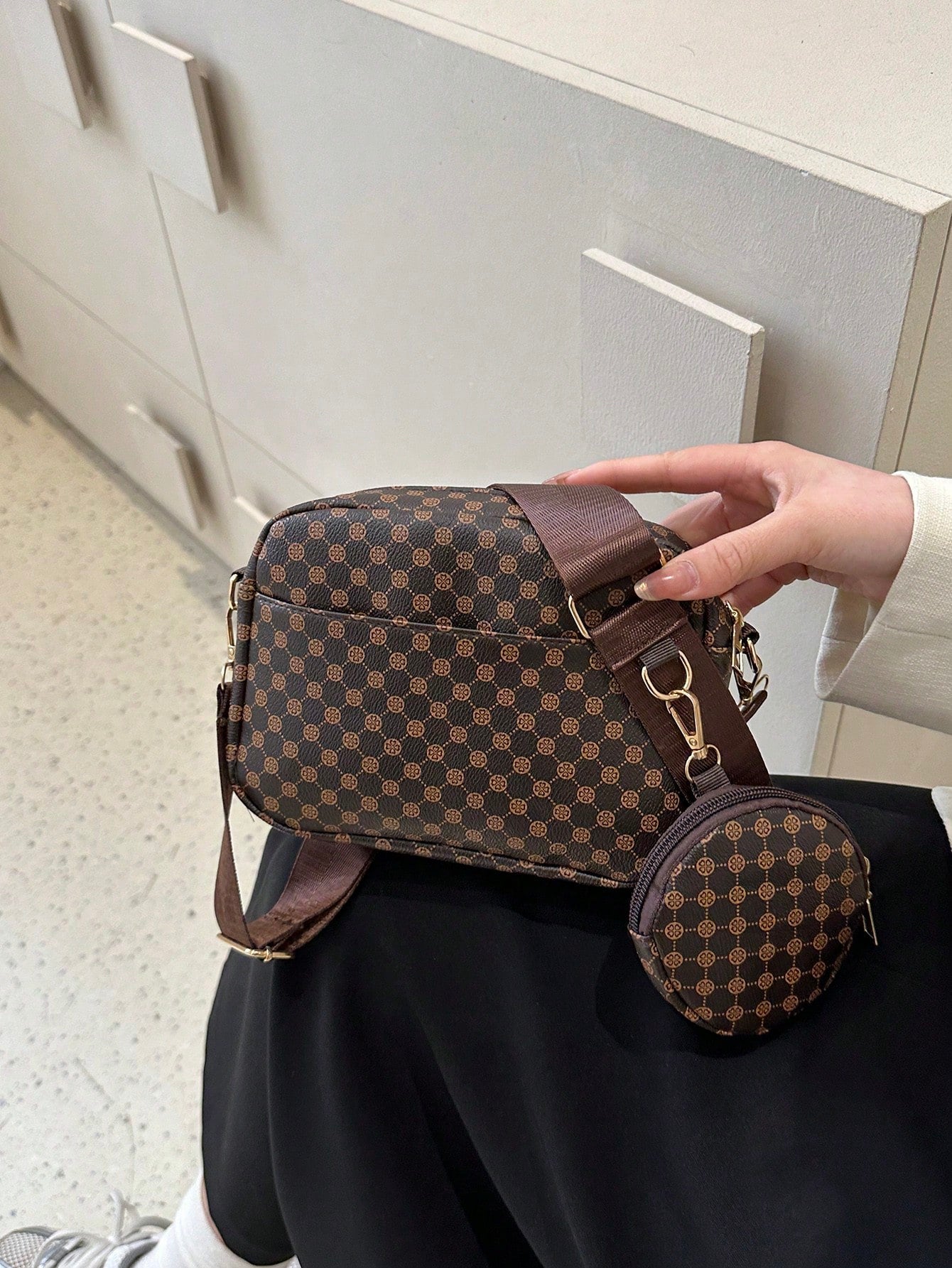 Mini Geometric Pattern Square Bag with Coin Purse