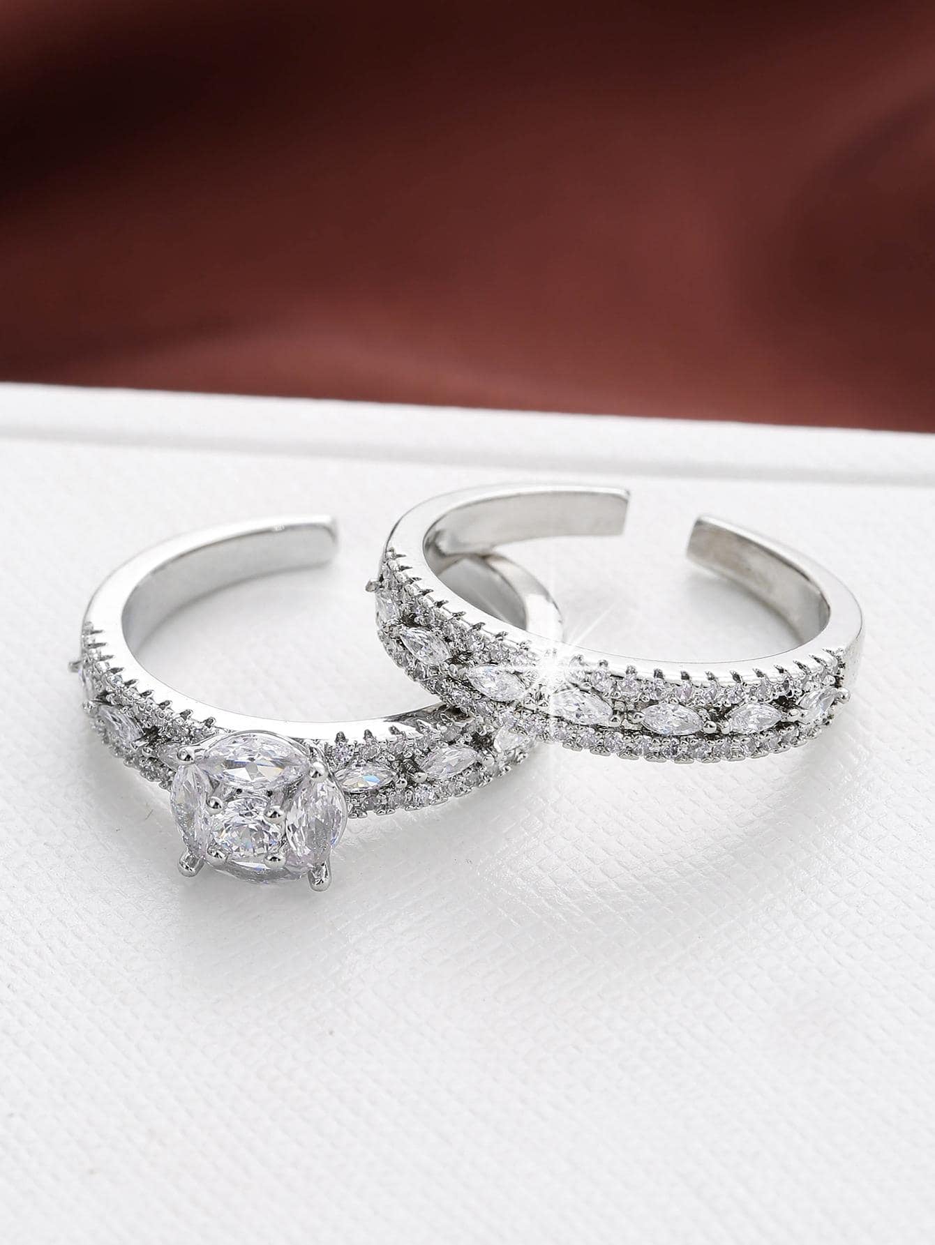 2Pcs/Set Cubic Zirconia Decor Cuff Ring