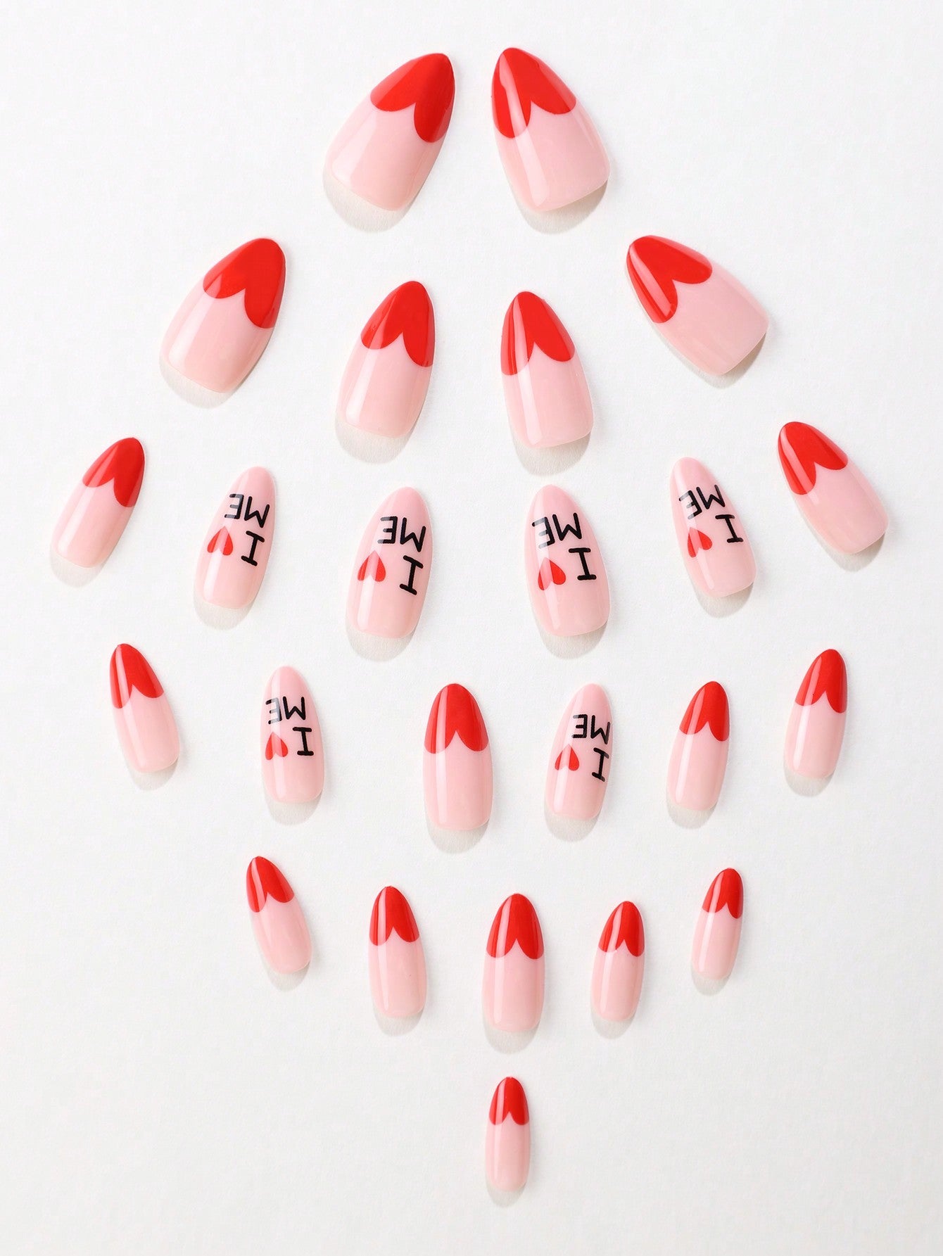 24Pcs/Set Long Stiletto Shaped Valentine'S Day Sweet Red French Style Text Nail Art Tips with 1Pc Nail Buffers and 1Pc Jelly Glue