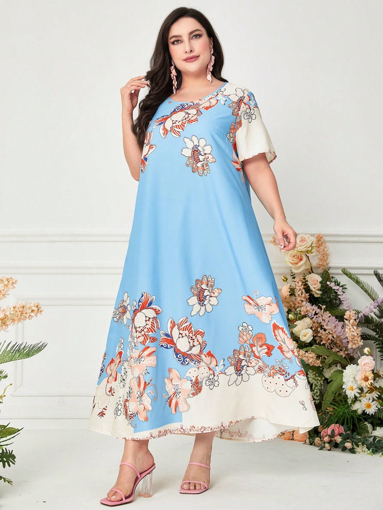 SHEIN Najma plus Floral Print Tunic Dress