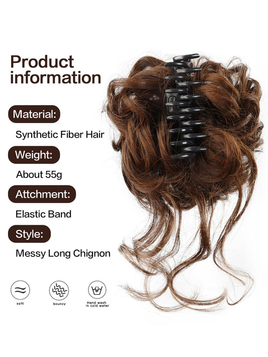 Synthetic Messy Curly Claw Hair Bun Chignon Hair Extensions Scrunchy Fake False Light Brown Hair with Tail for Women Hairpieces