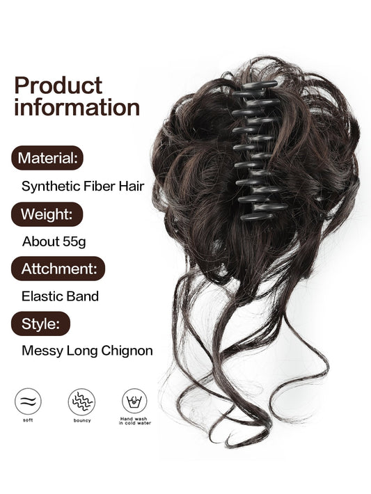 Synthetic Messy Curly Claw Hair Bun Chignon Hair Extensions Scrunchy Fake False Brown Black Hair with Tail for Women Hairpieces