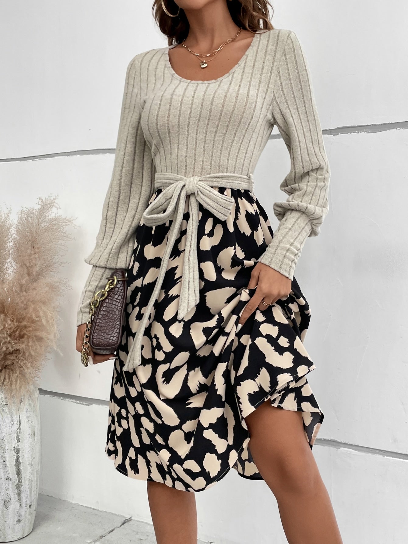 SHEIN Privé Leopard Print Belted Dress