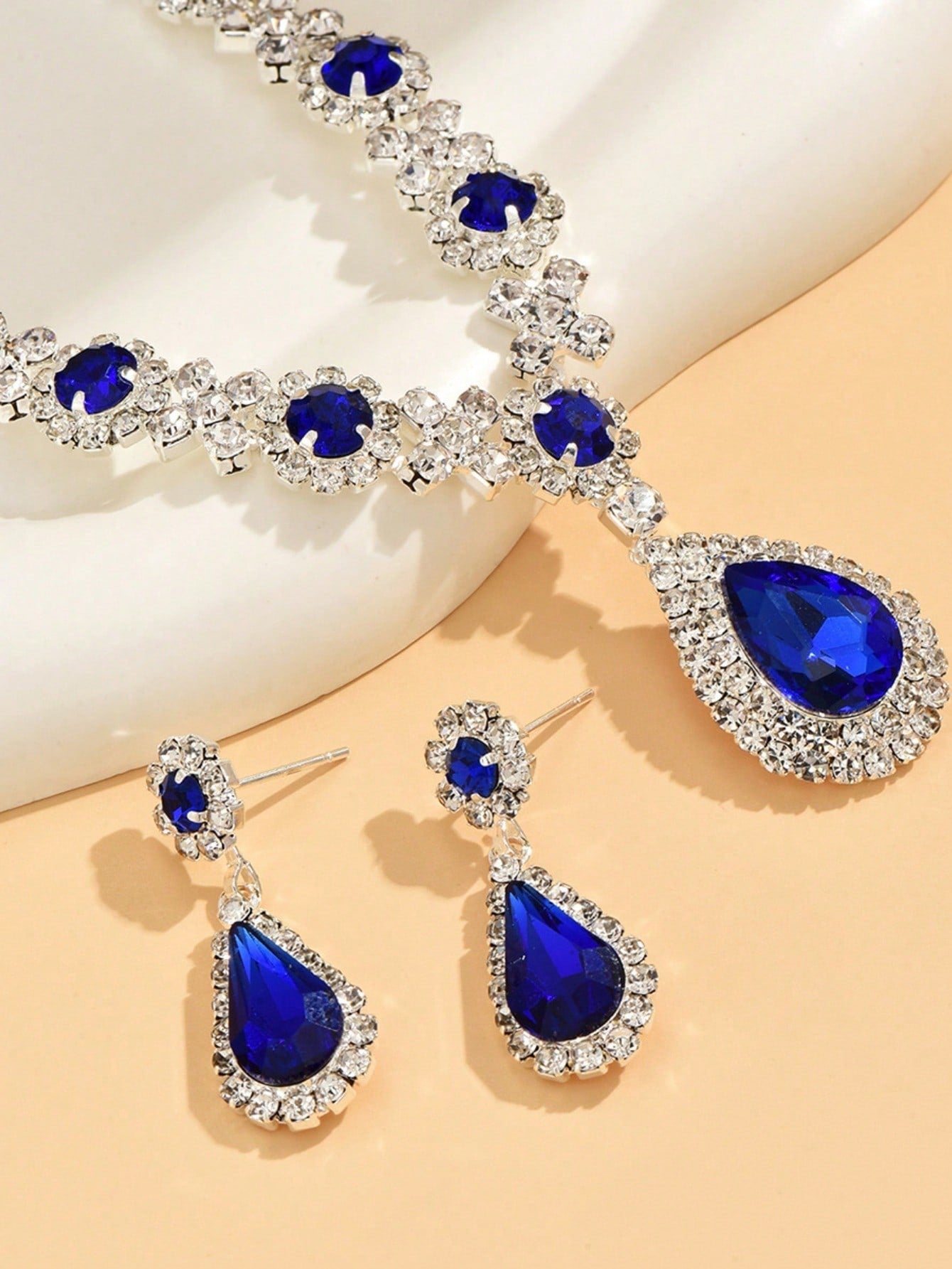 3Pcs Wedding Women'S Fashion Jewelry Set Tassel Rhinestone Earrings Necklace Luxury Party Fashion Accessories
