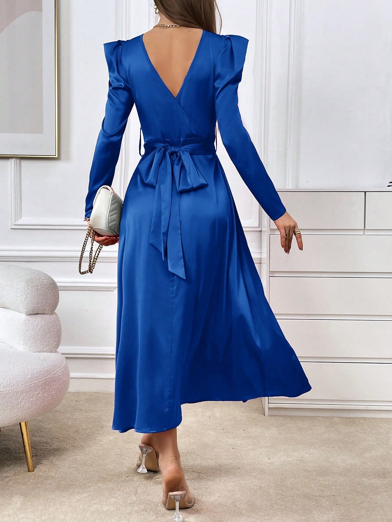 SHEIN Privé Women'S Leg-Of-Mutton Sleeve Slit Hem Dress