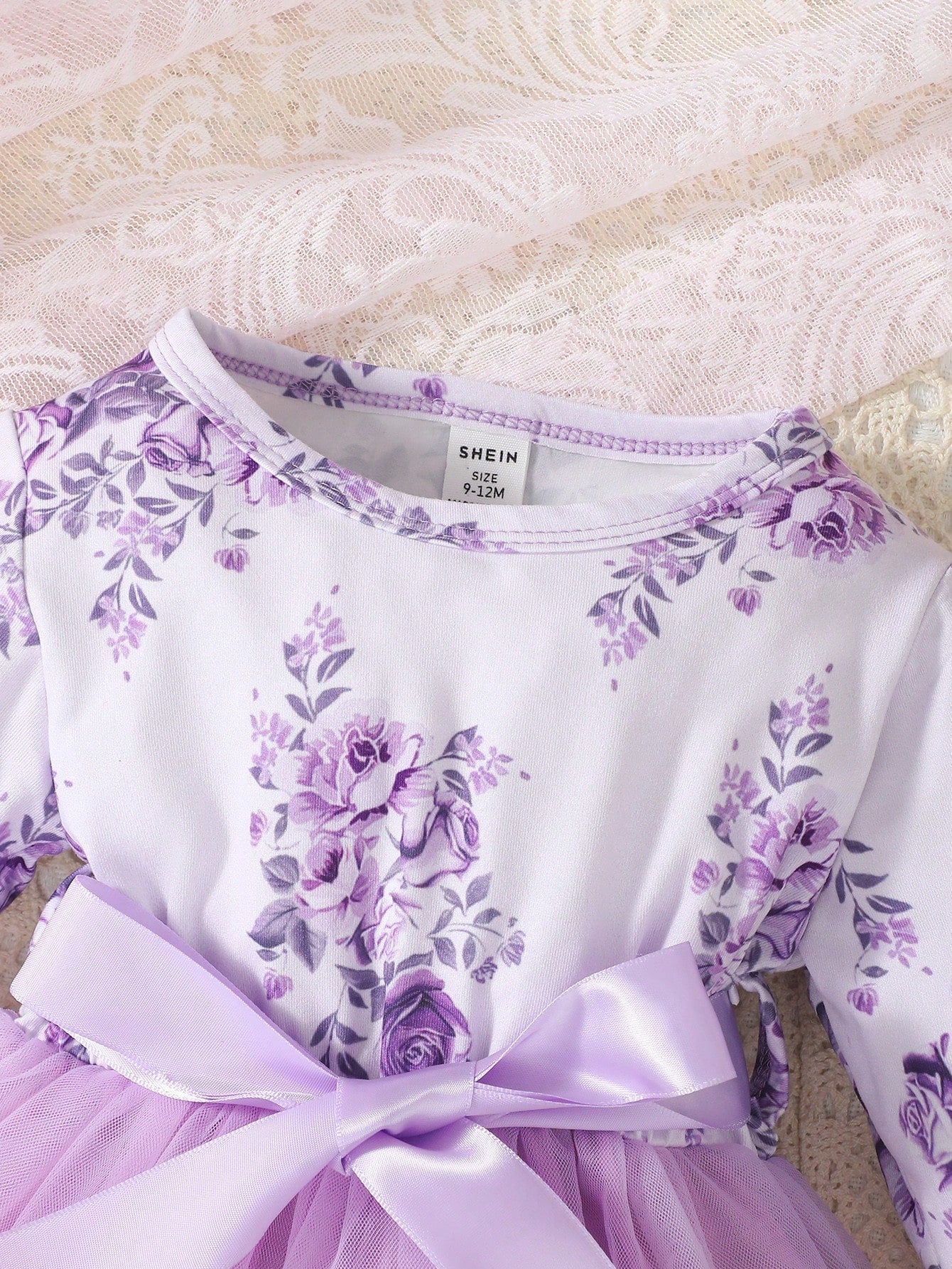 Baby Girl Floral Print Mesh Hem Dress