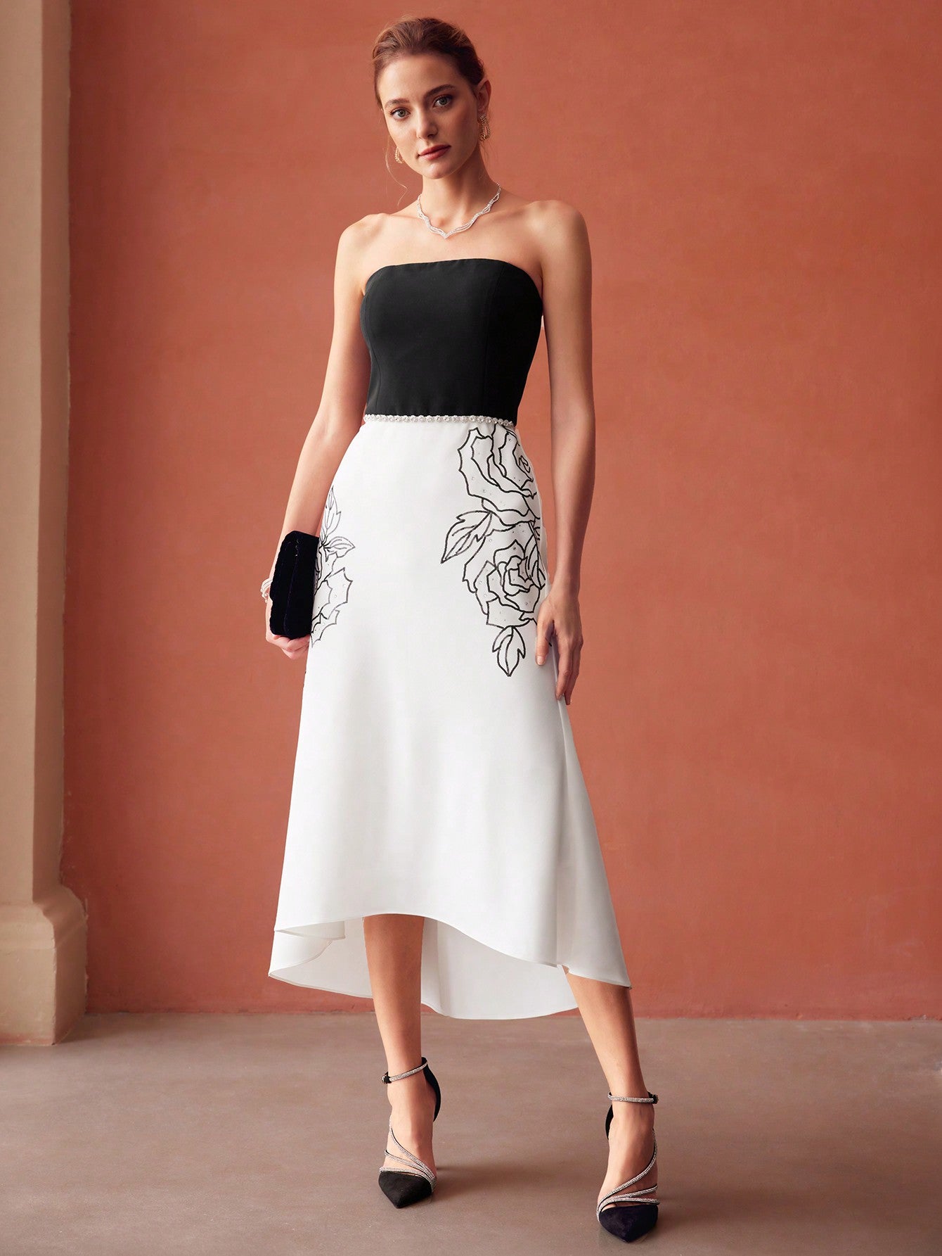 MOTF PREMIUM STRAPLESS FLORAL SEQUIN DRESS