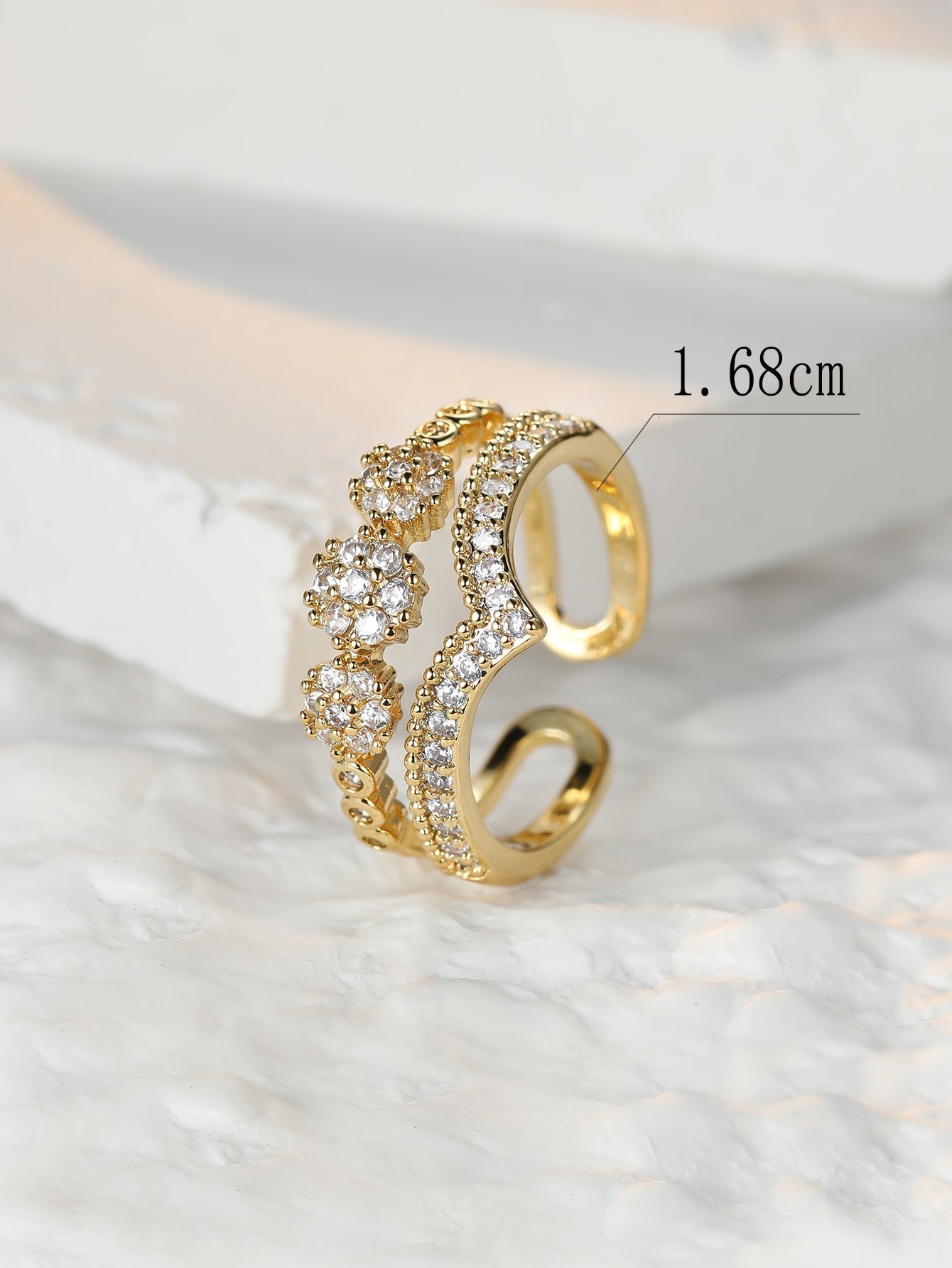 Cubic Zirconia Decor Cuff Ring