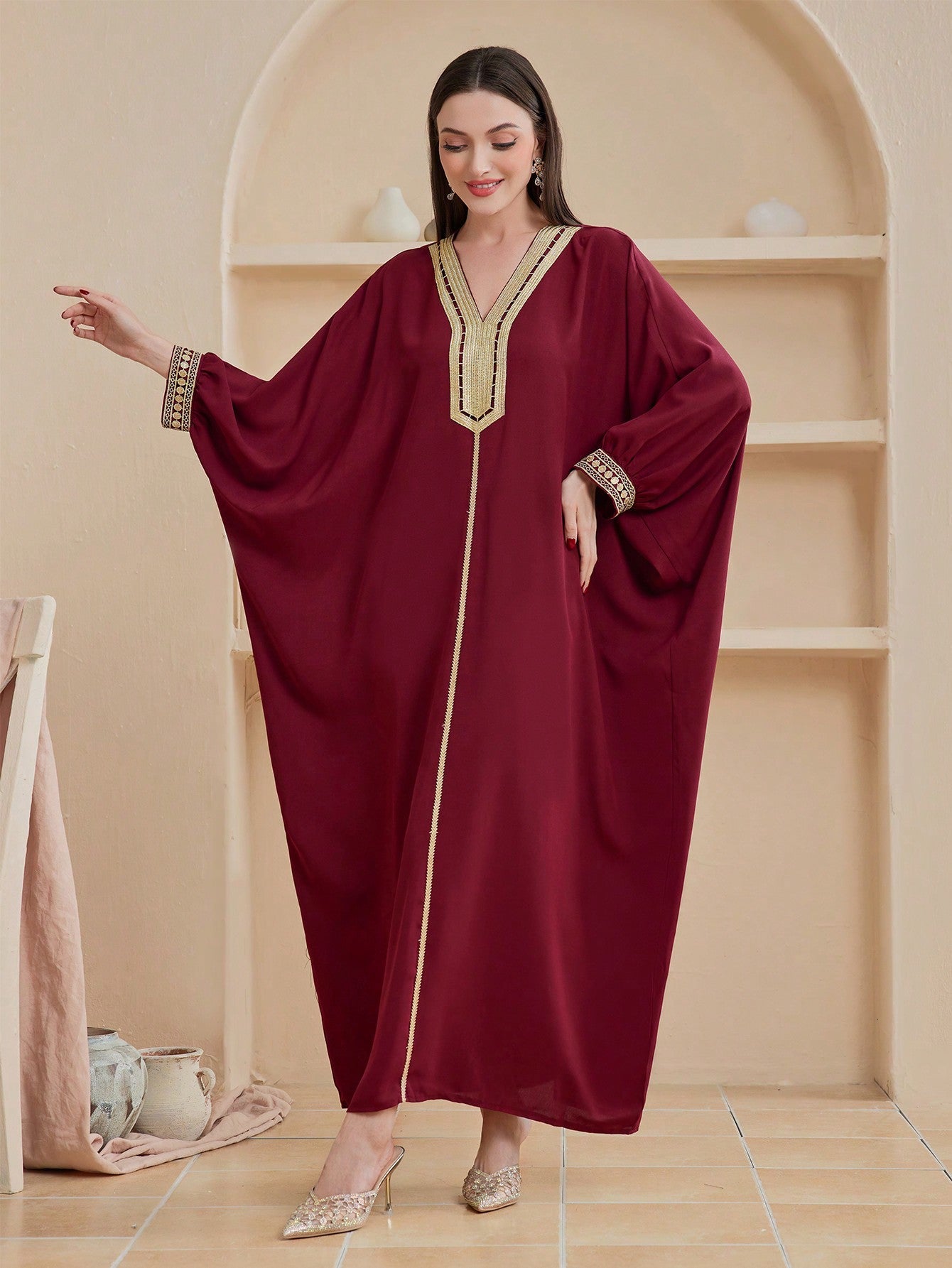 SHEIN Najma Lace Patchwork Batwing Sleeve Dress