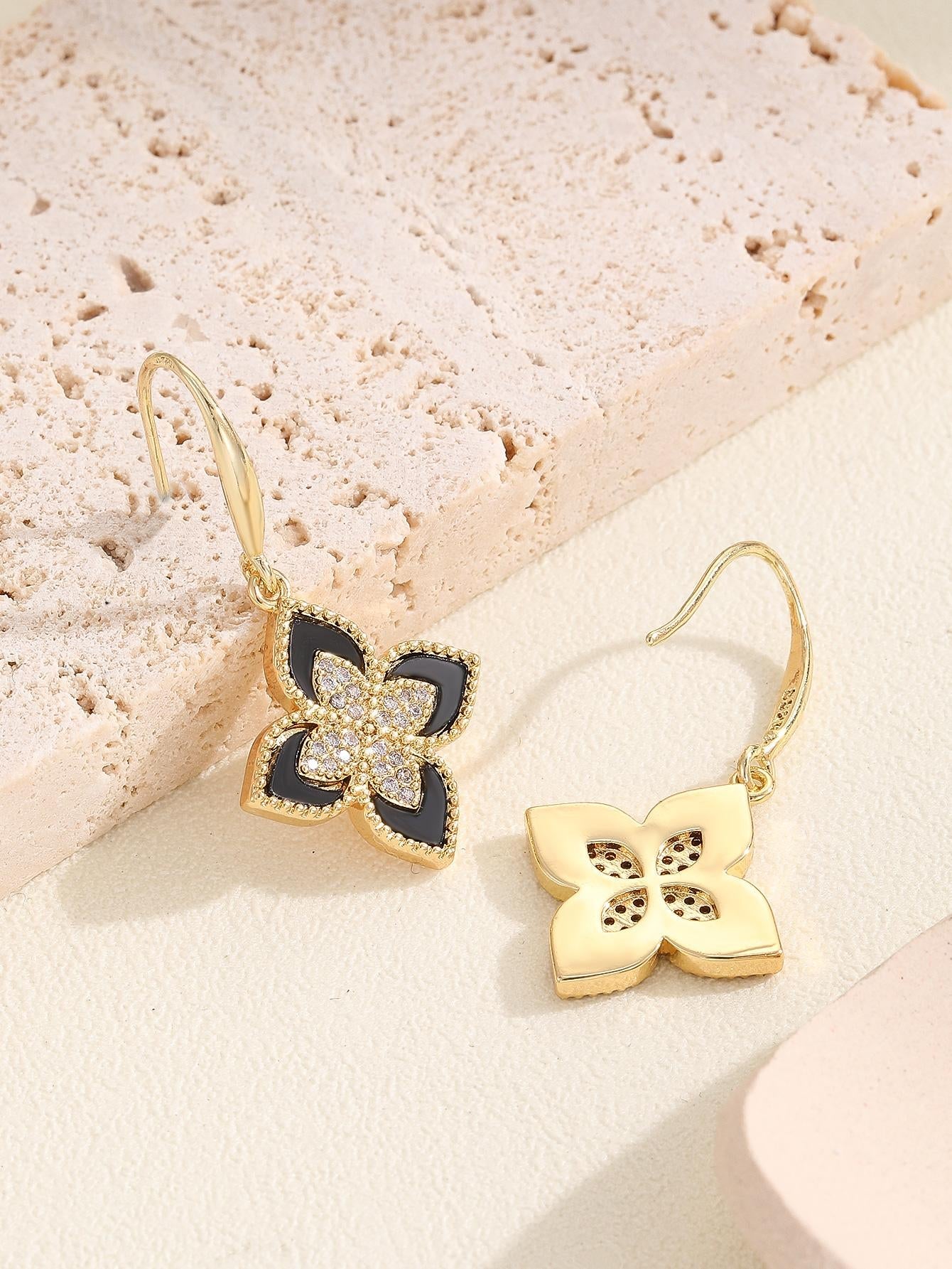 Cubic Zirconia Flower Decor Drop Earrings