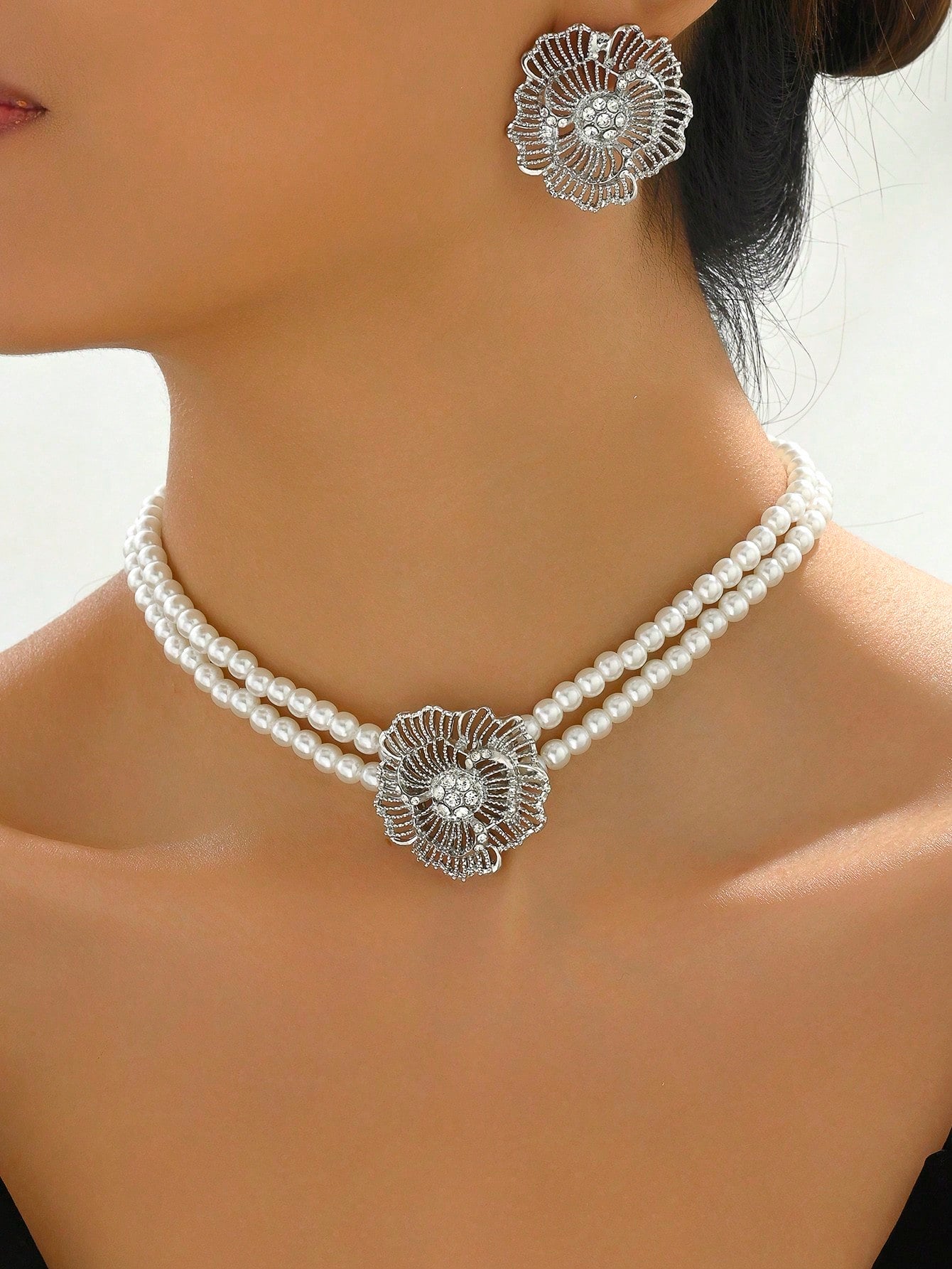 2Pcs Jewelry Set Including 1Pc Pearl Necklace & 1Pair Earrings, Vintage Style Elegant Necklace with Granny Green Stone Women'S Set(2-3Pcs/Set), Also Can Be Sold Separately