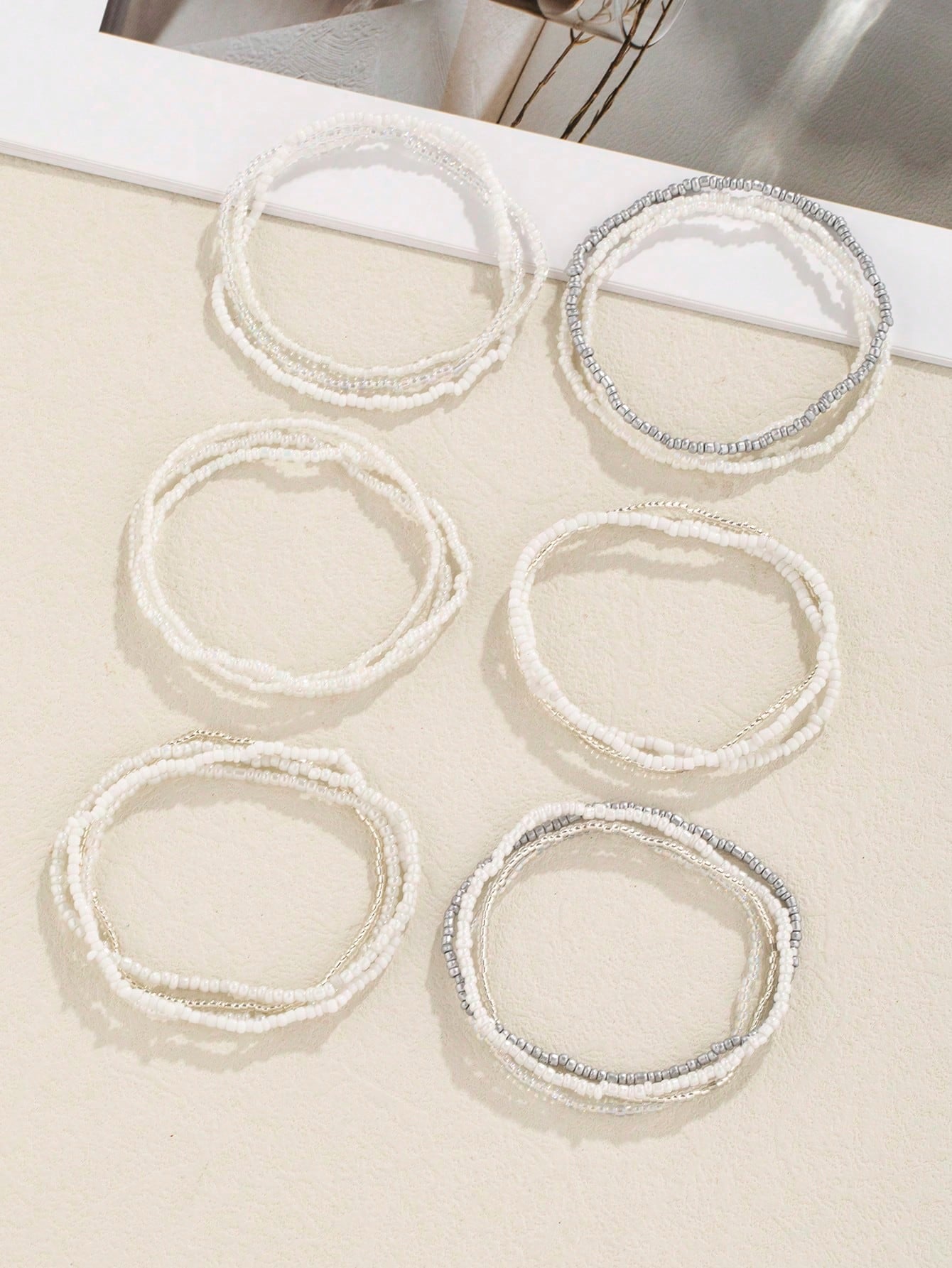 20Pcs Bohemian Style Glass Beads White Color Stacked Bracelets for Women