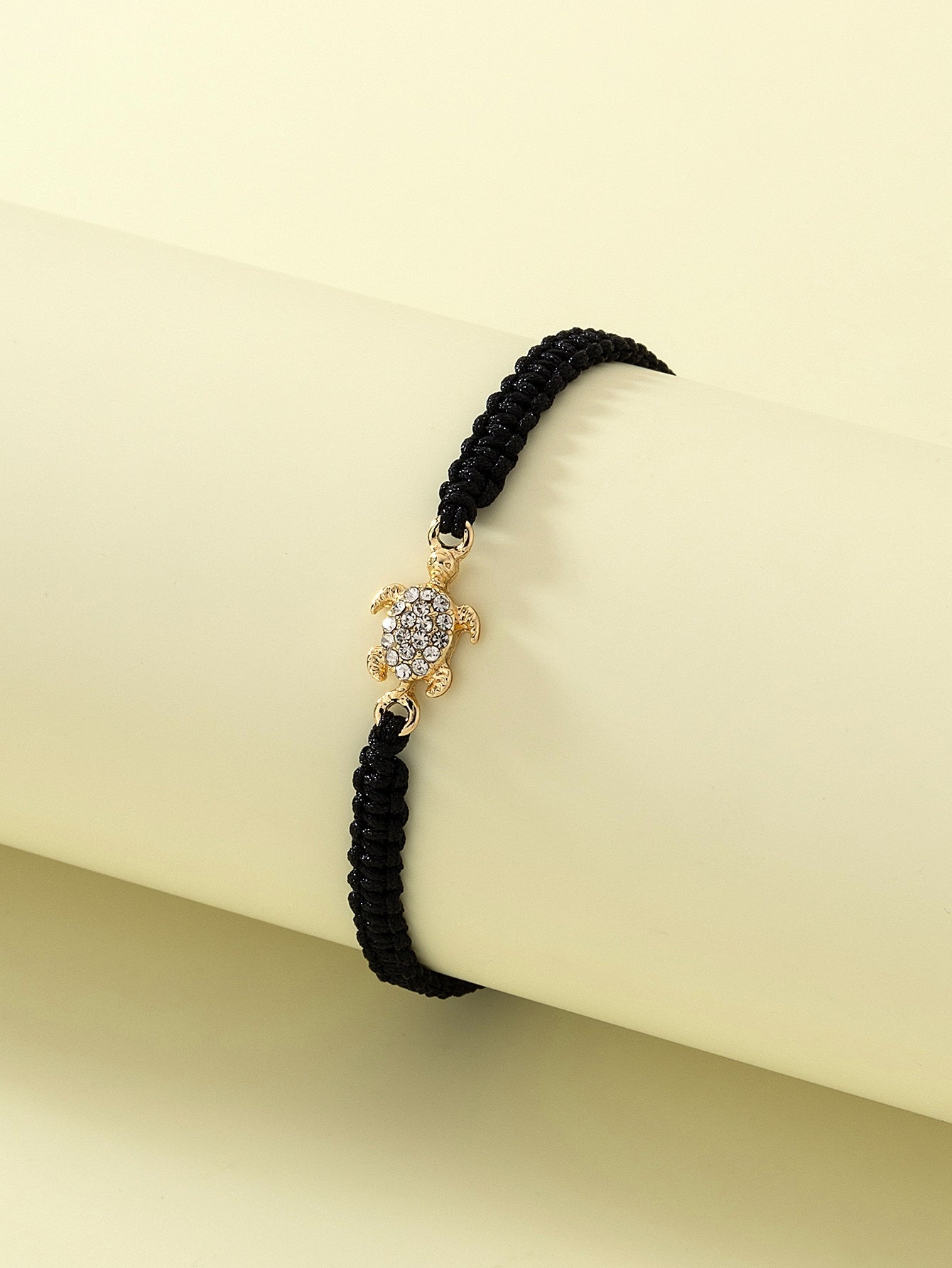 1Pc Couple'S Metallic Minimalist Sea Turtle Shaped Bracelet with Gemstone Decor Braided Bracelet
