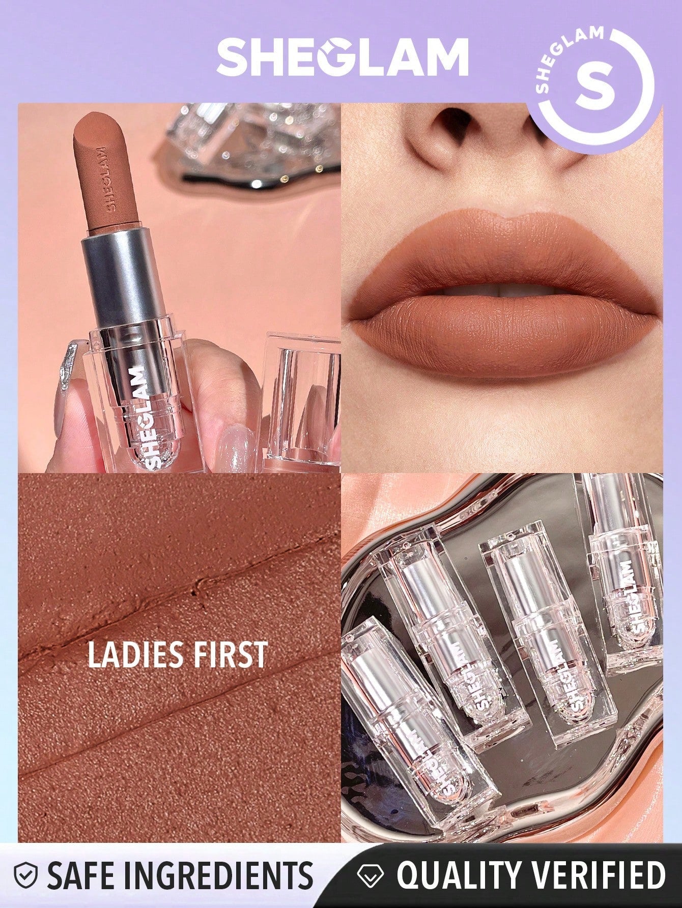 SHEGLAM Cosmic Crystal Matte Lipstick - Ladies First 4 Colors Moisturizing Soft Matte Lipstick Anti-Drying Smooth Lip Makeup Black Friday Winter Gifts Lipstick