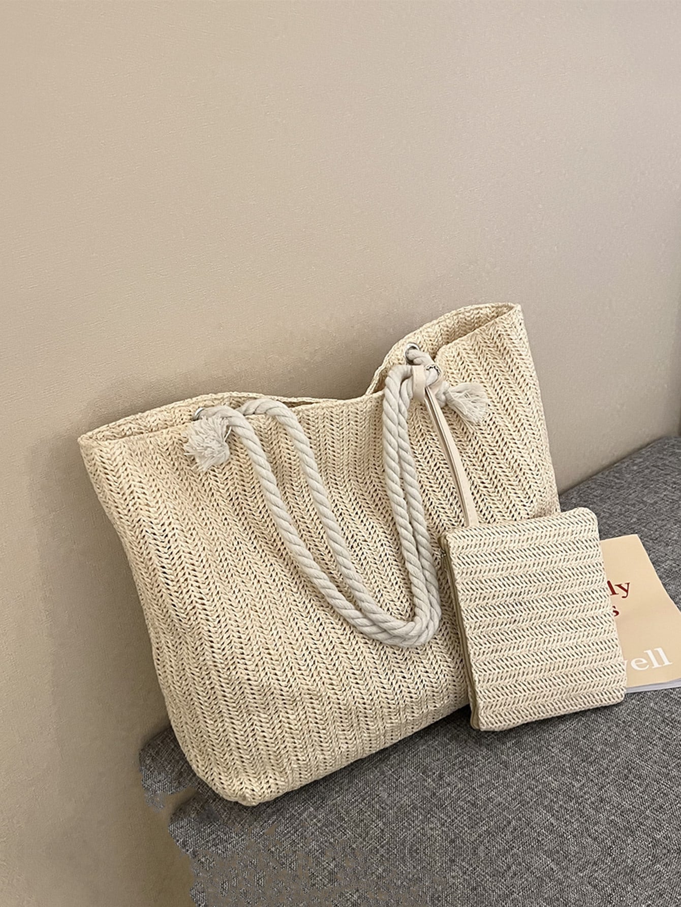 Lightweight, Casual Minimalist Straw Bag with Coin Purse for Teen Girls Women College Students Perfect for College,Outdoors, Travel, Outings , Women Bag with Dime Bag