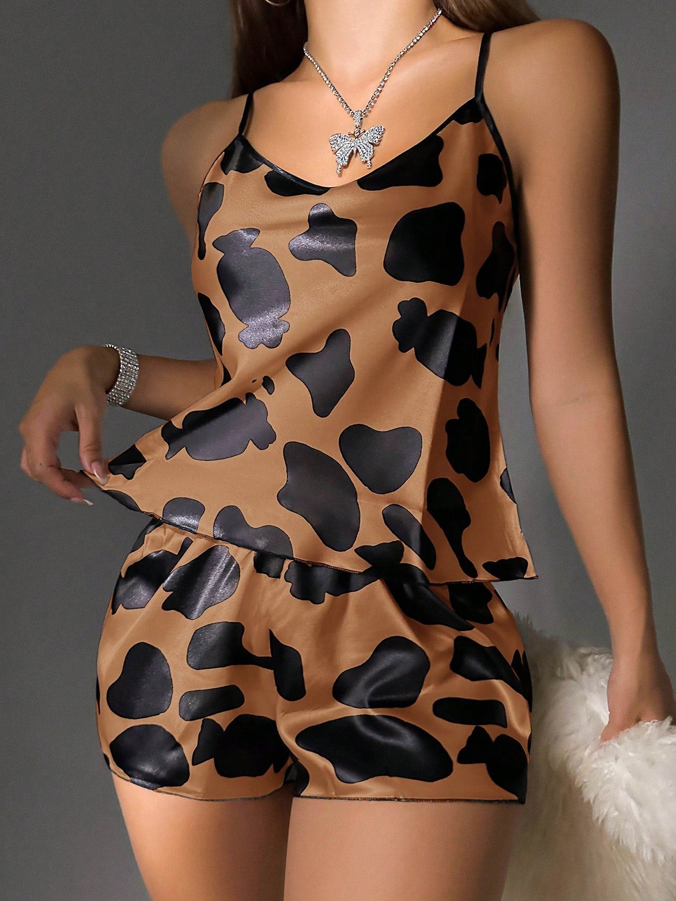 Cow Print Satin PJ Set