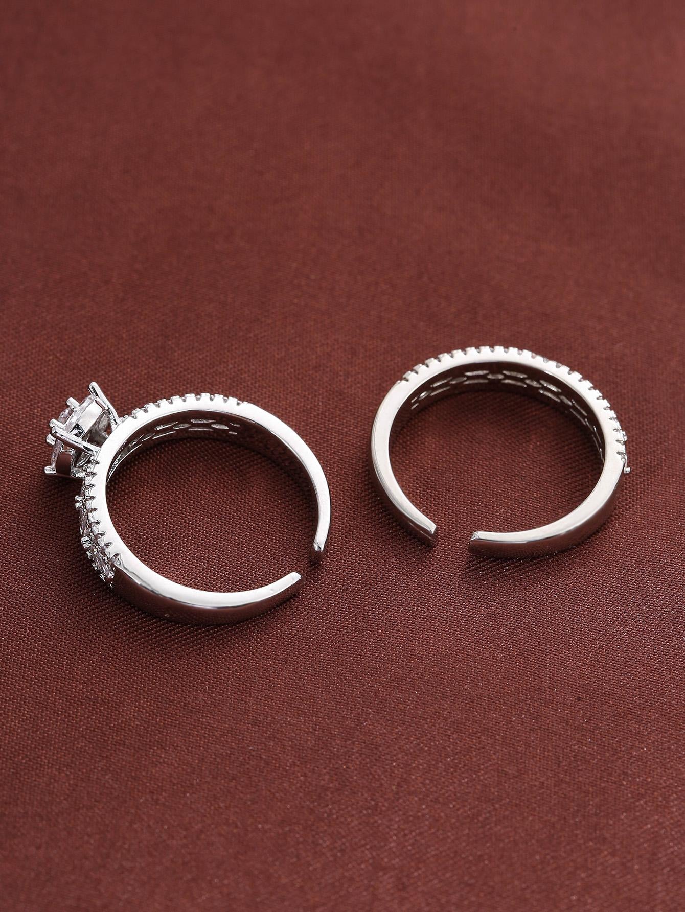 2Pcs/Set Cubic Zirconia Decor Cuff Ring