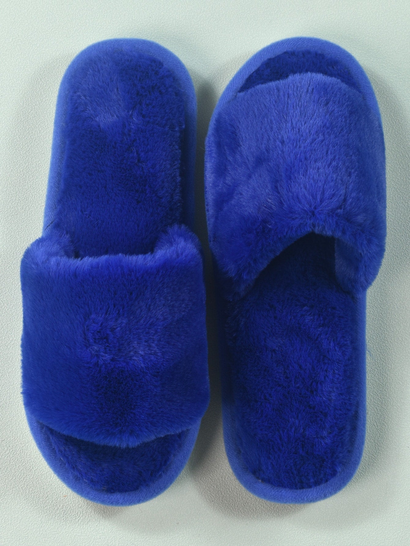 Women'S Fashionable Solid Blue Bedroom Slippers, Minimalist Fuzzy House Shoes