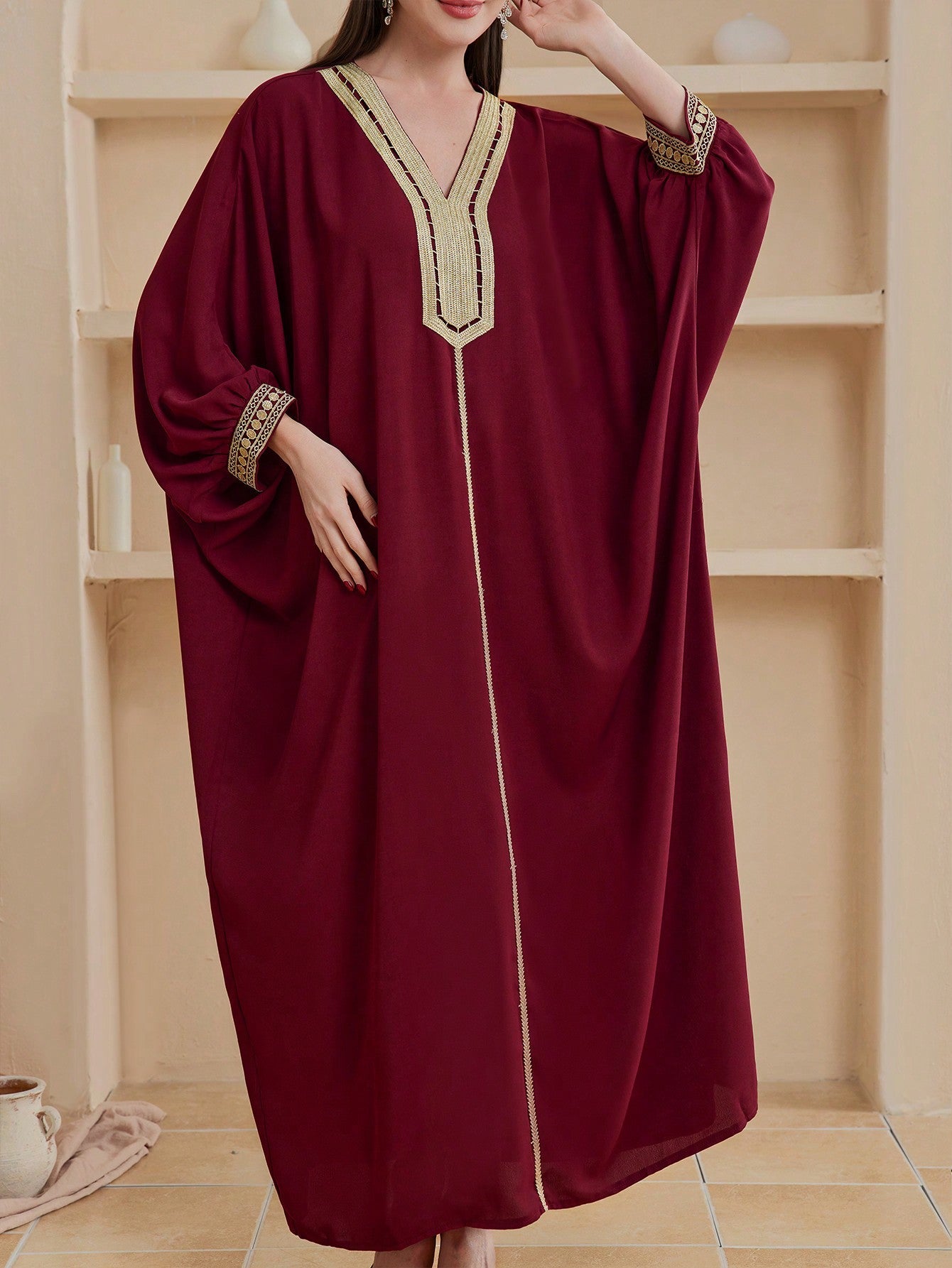 SHEIN Najma Lace Patchwork Batwing Sleeve Dress