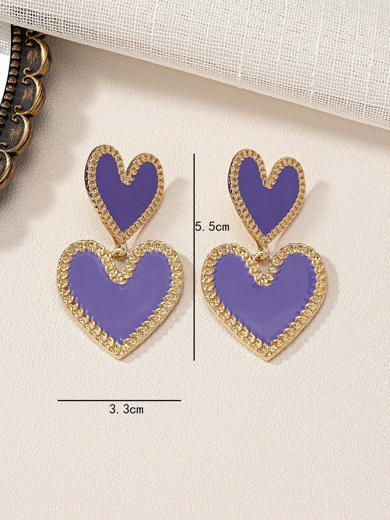 1 Pair Fashionable Double Heart Design Dangle Earrings for Valentine'S Day, Party