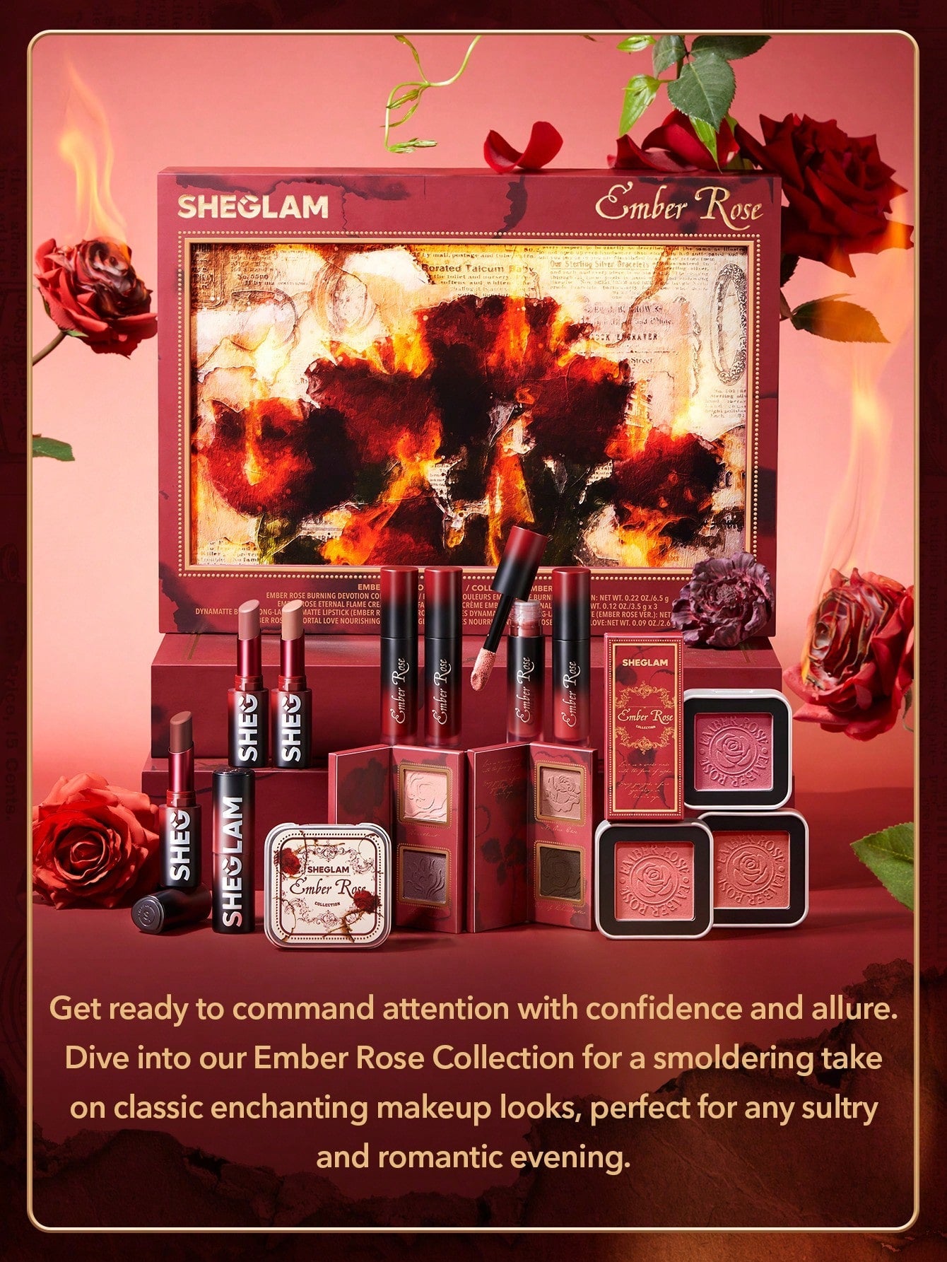 SHEGLAM Ember Rose Immortal Love Nourishing Lip Gloss-Amor Valentines Gift Nude Liquid Lipstick High Shine Finish Ultra Moisturizing Lip Glaze Luminous Shine Non-Sticky Li Makeup
