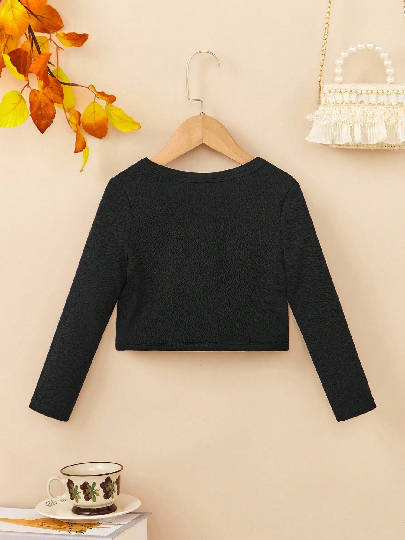 SHEIN Young Girls' Knitted Solid Color Open Front Cardigan Jacket with Long Sleeves