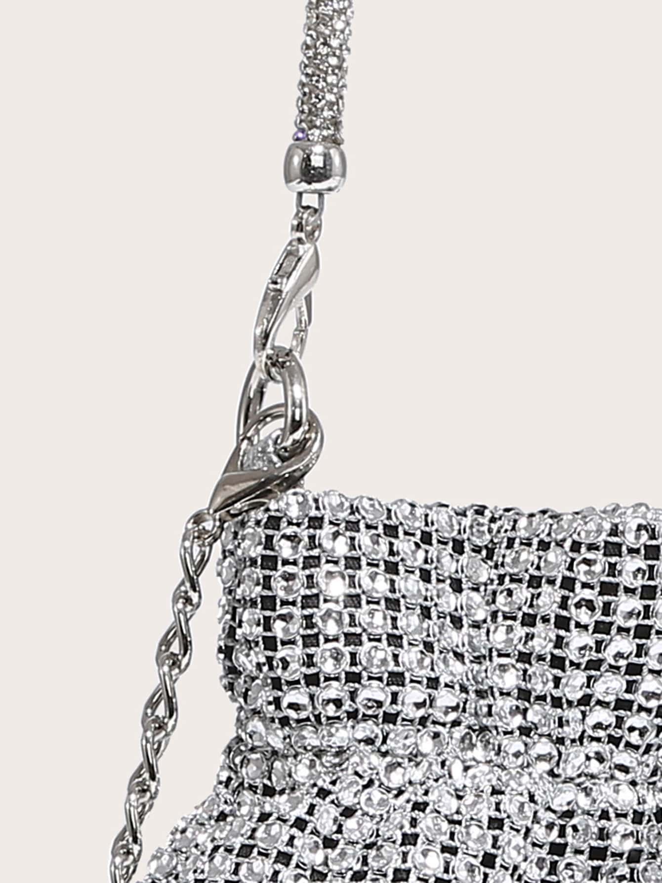 Shiny Mini Rhinestone Decor Ruched Bag Evening Bag, Dinner Bag for Party Girl