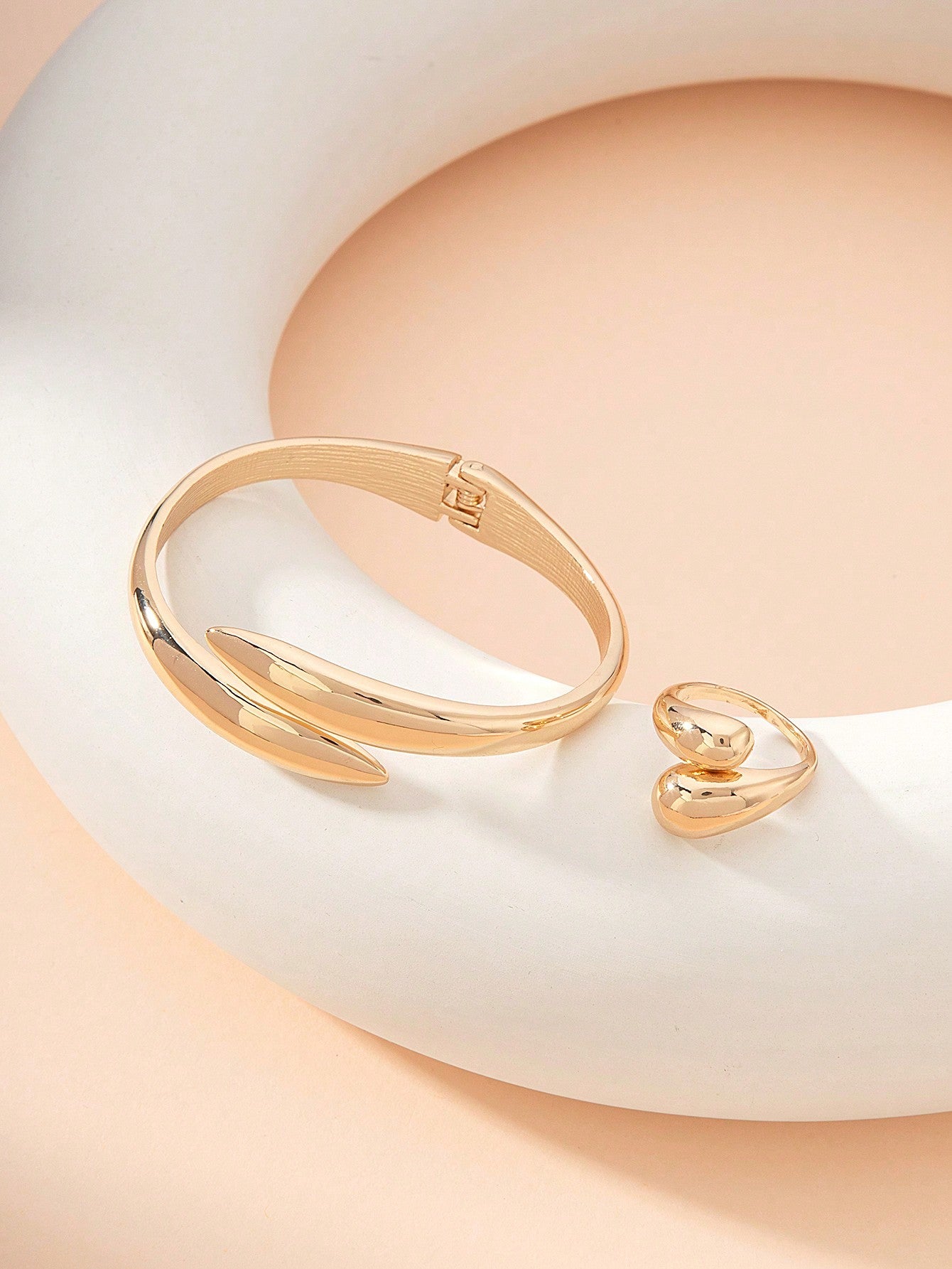 1Pc Geometric Shape Alloy Bangle & Ring Set