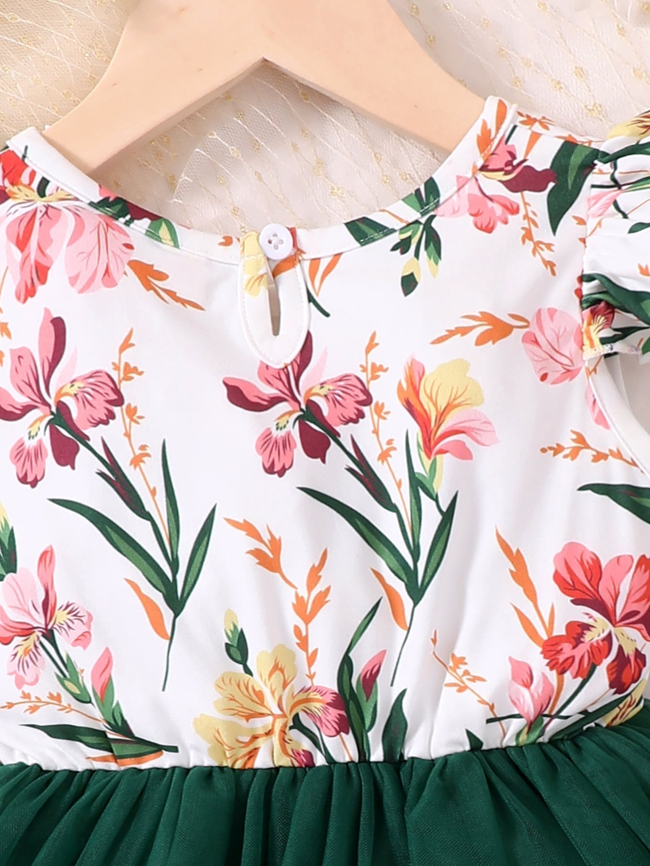 SHEIN Kids Nujoom Young Girl Floral Print Contrast Mesh A-Line Dress
