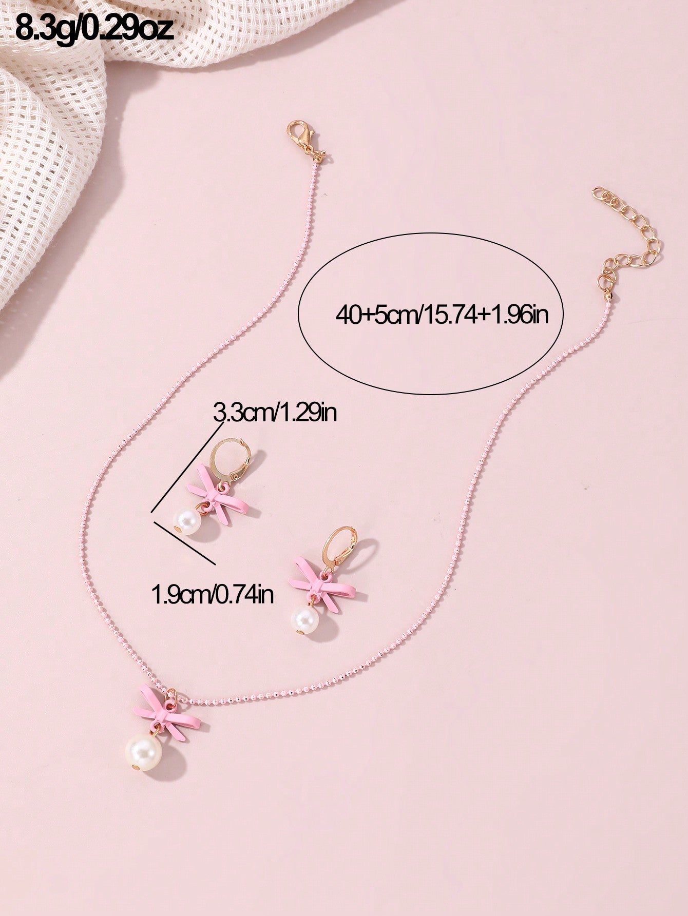 3Pcs/Set Girls' Pearl Necklace with Bowknot Pendant, 1 Pair of Earrings and 2Pcs Sweet Daily Accessories