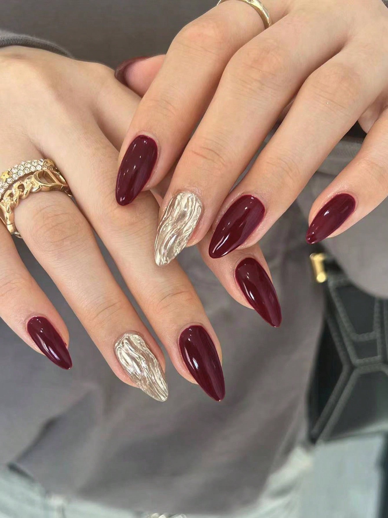 26Pcs Press on Nails Long Almond White Purple Red & 3D Water Ripples Design Fake Nail Set , Contain 1Pcs Jelly Glue and 1Pcs Nail File, for Nail Art Decorations by Women & Girls