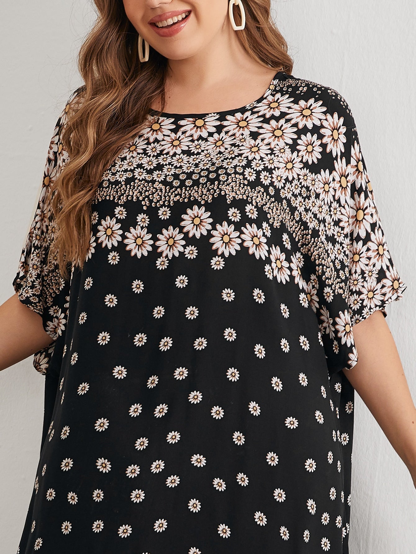 EMERY ROSE plus Batwing Sleeve Floral Print Dress