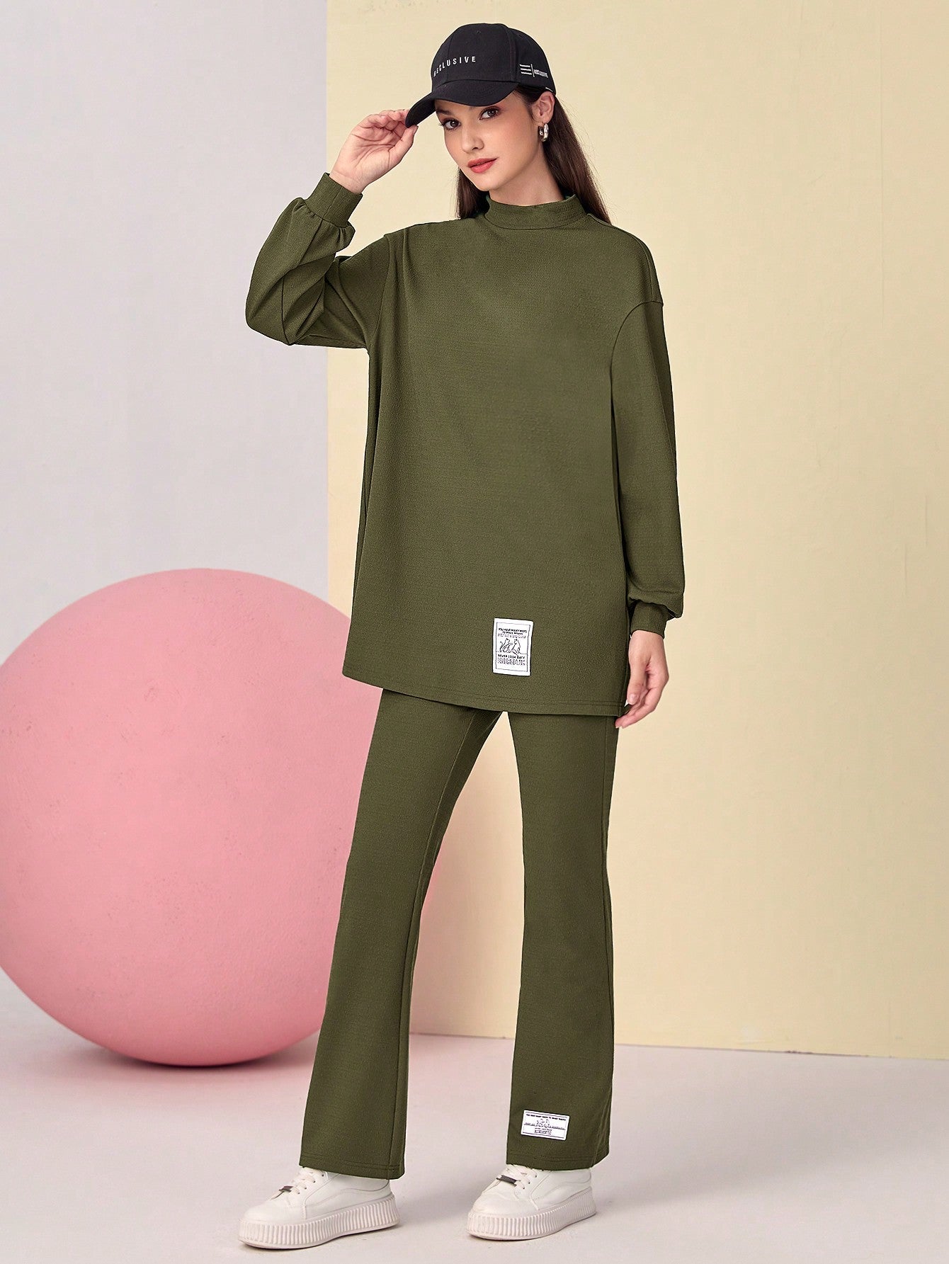 SHEIN Mulvari Mock Neck Drop Shoulder Tee & Pants