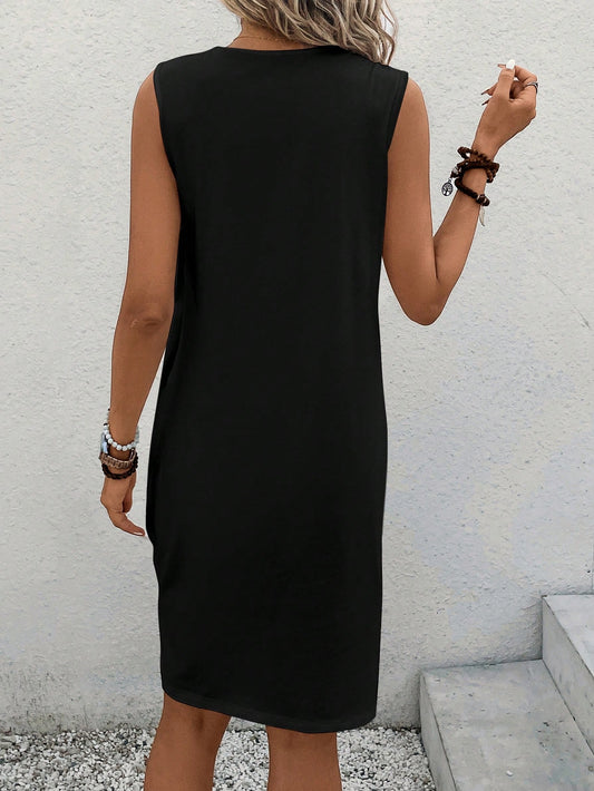 SHEIN LUNE Solid Tulip Hem Tank Dress