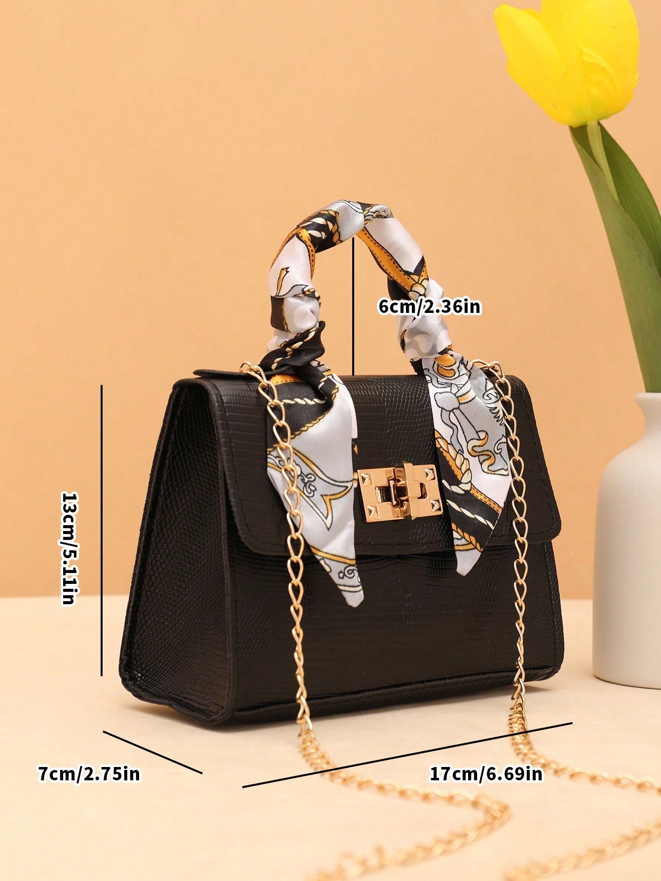 Ladies' Daily Use Silk Scarf Chain Shoulder and Handheld Small Square Bag