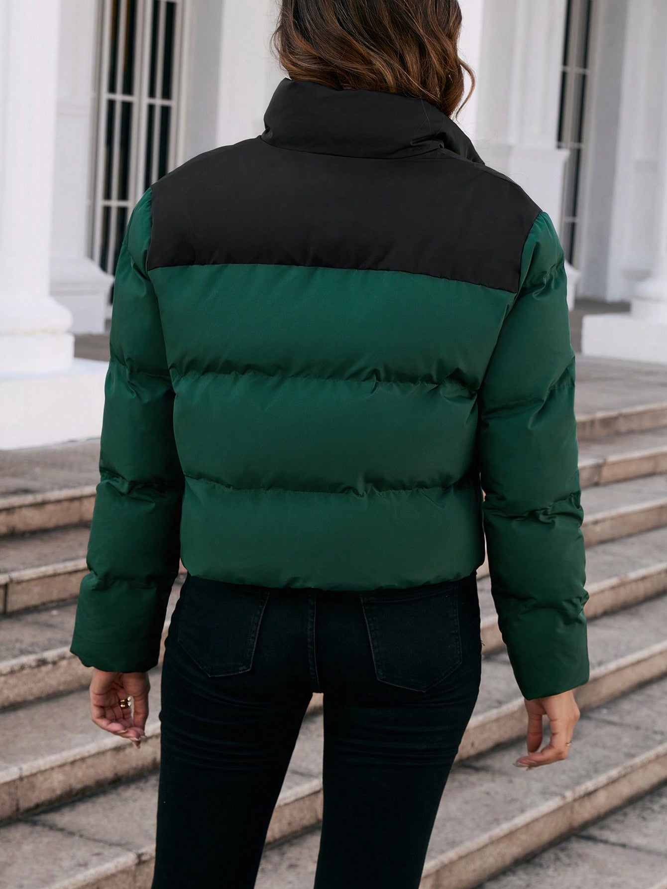 SHEIN Clasi Two Tone Zip up Puffer Coat