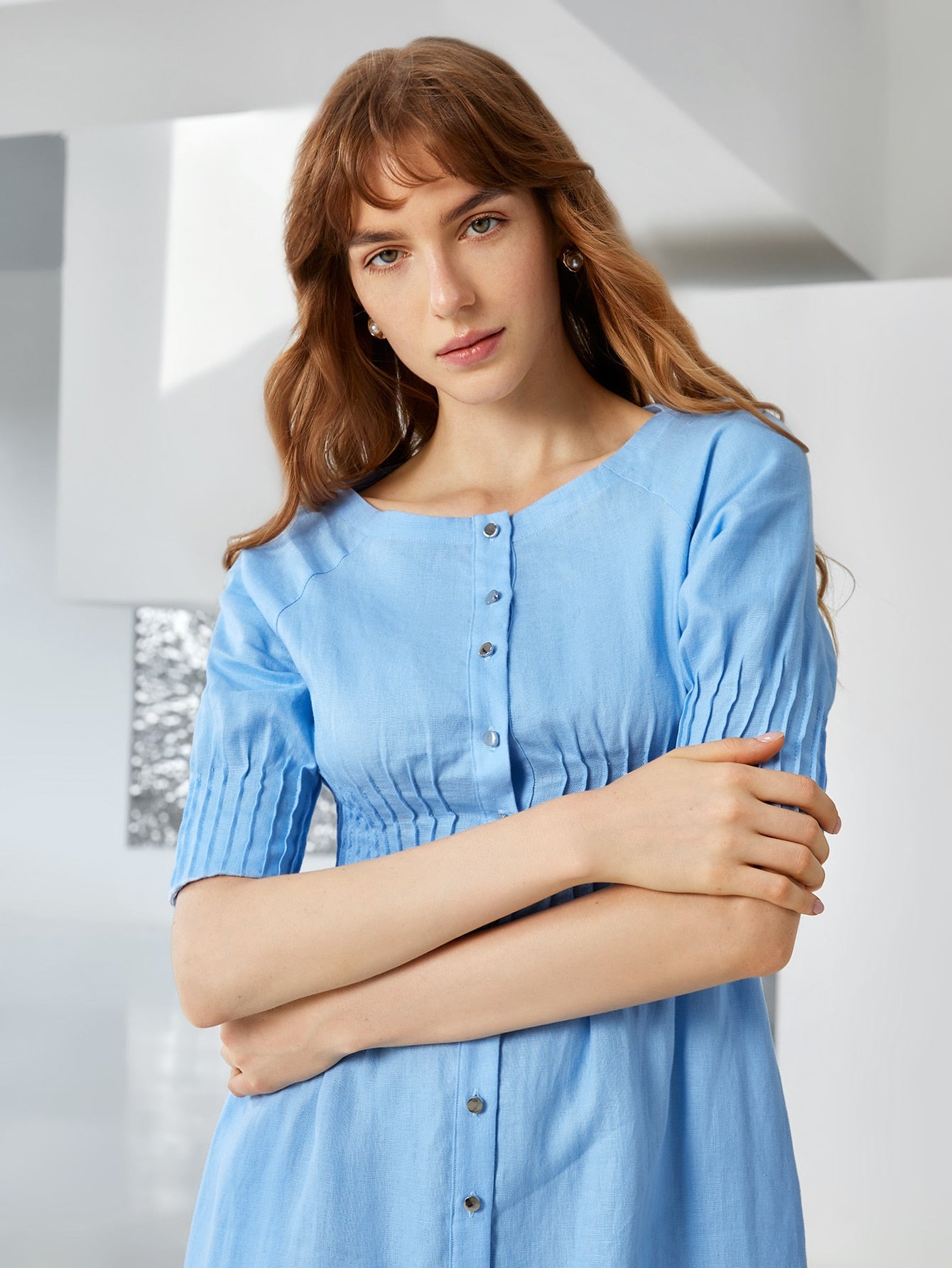 MOTF PREMIUM 100% LINEN RAGLAN SLEEVE DRESS