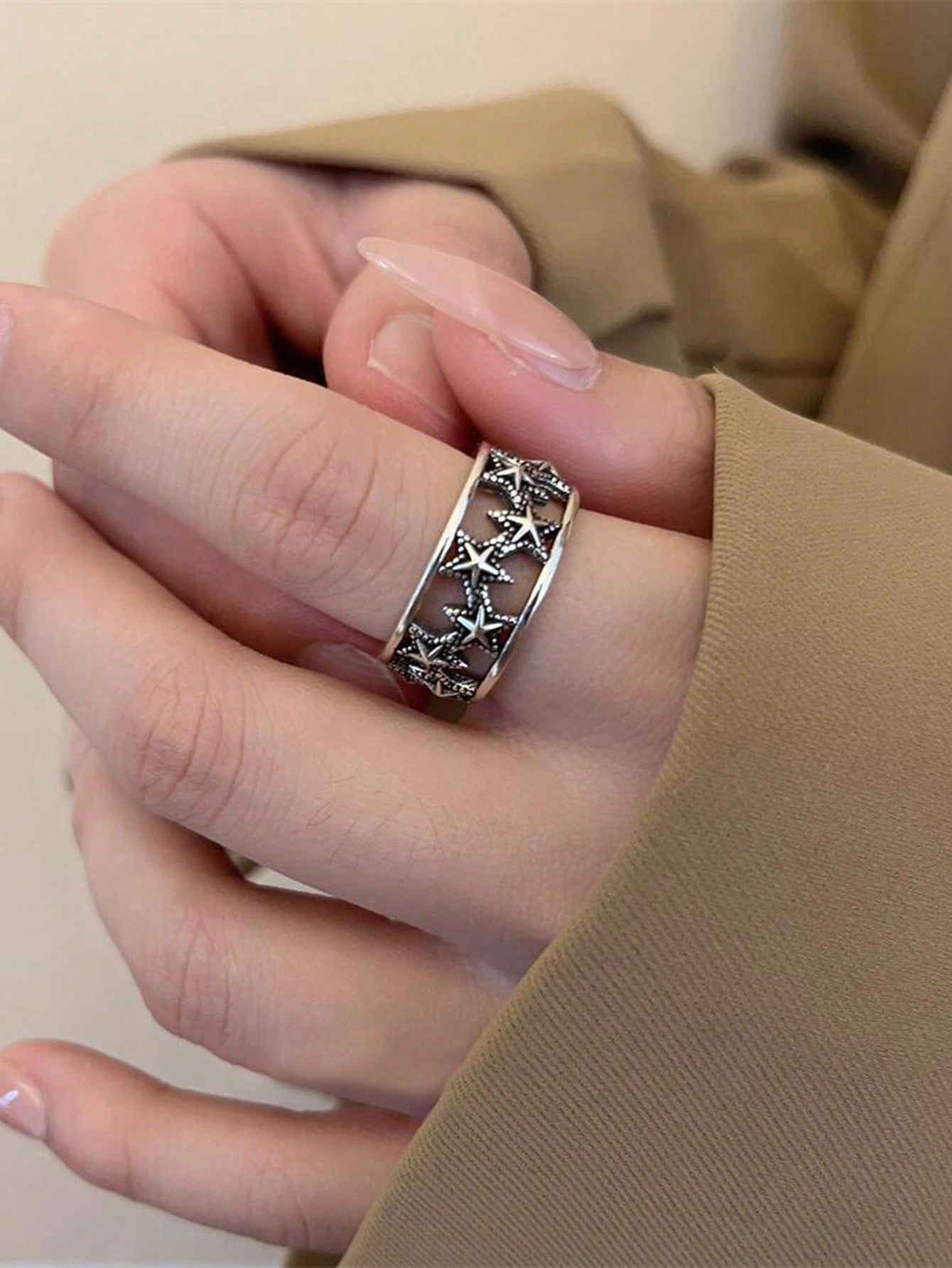 4Pcs/Set Vintage Geometric Star Design Open Ring, Suitable for Women'S Daily Outfits