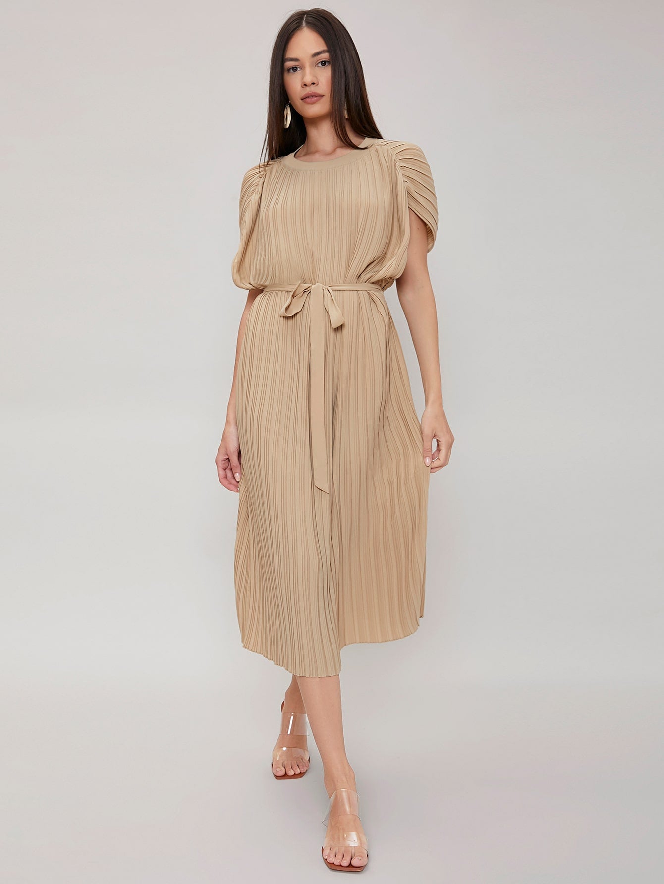MOTF PREMIUM STRAIGHT BELTED PLEATED DRESS