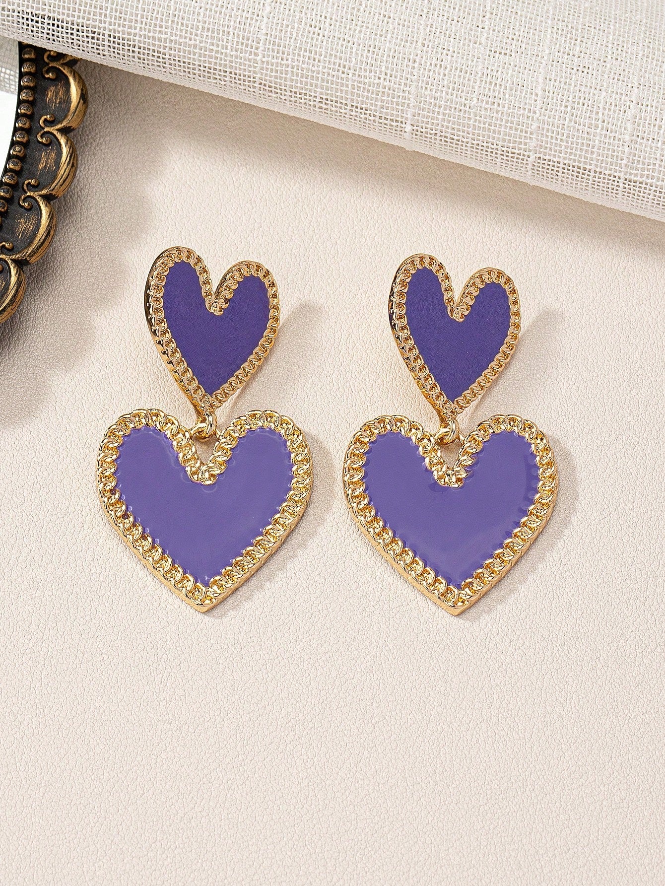 1 Pair Fashionable Double Heart Design Dangle Earrings for Valentine'S Day, Party