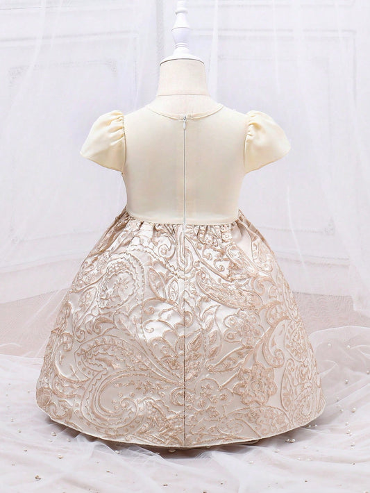 SHEIN Kids CHARMNG Toddler Girls' Party Princess Dress with Bowknot, Pearl Beads and Stud Details