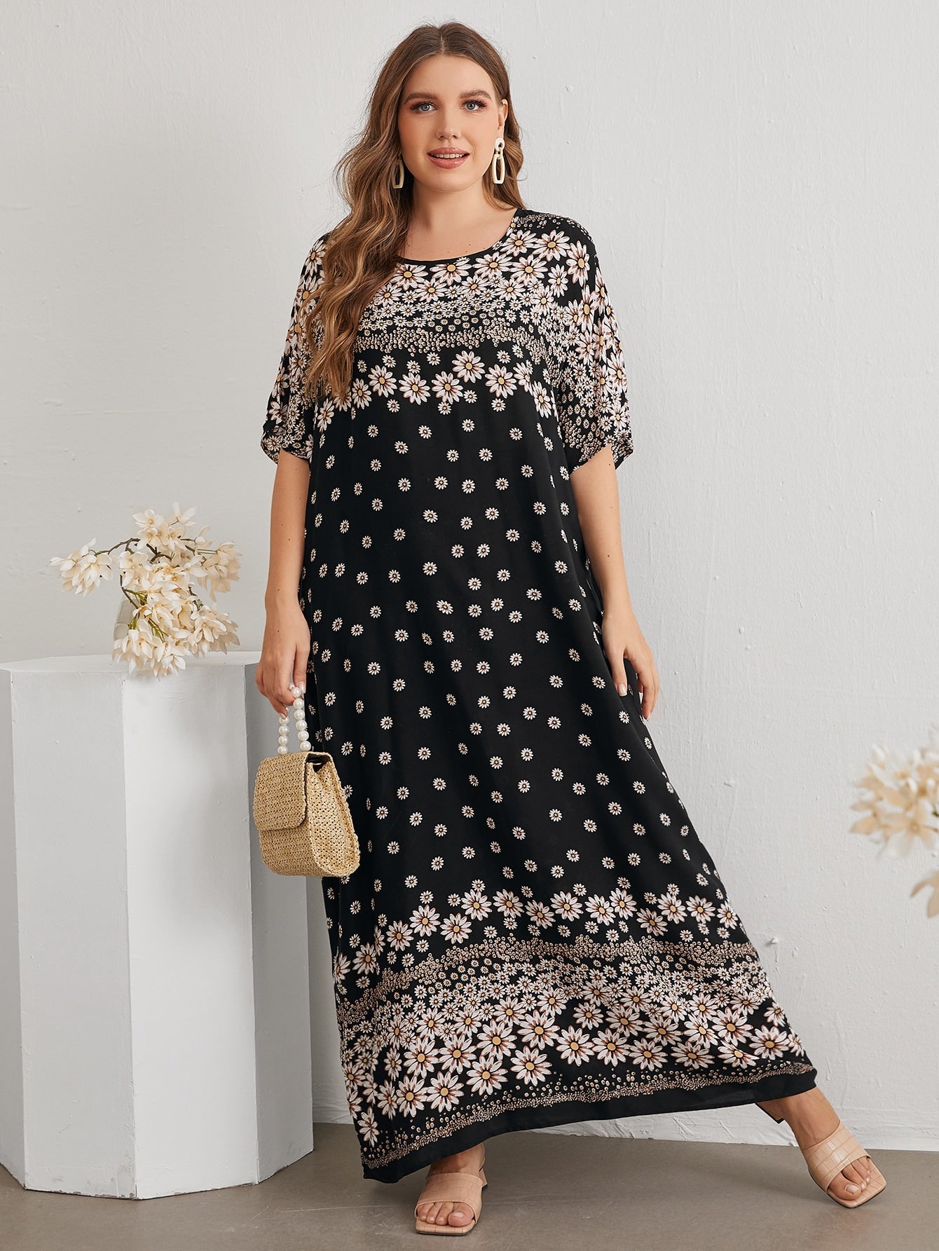 EMERY ROSE plus Batwing Sleeve Floral Print Dress