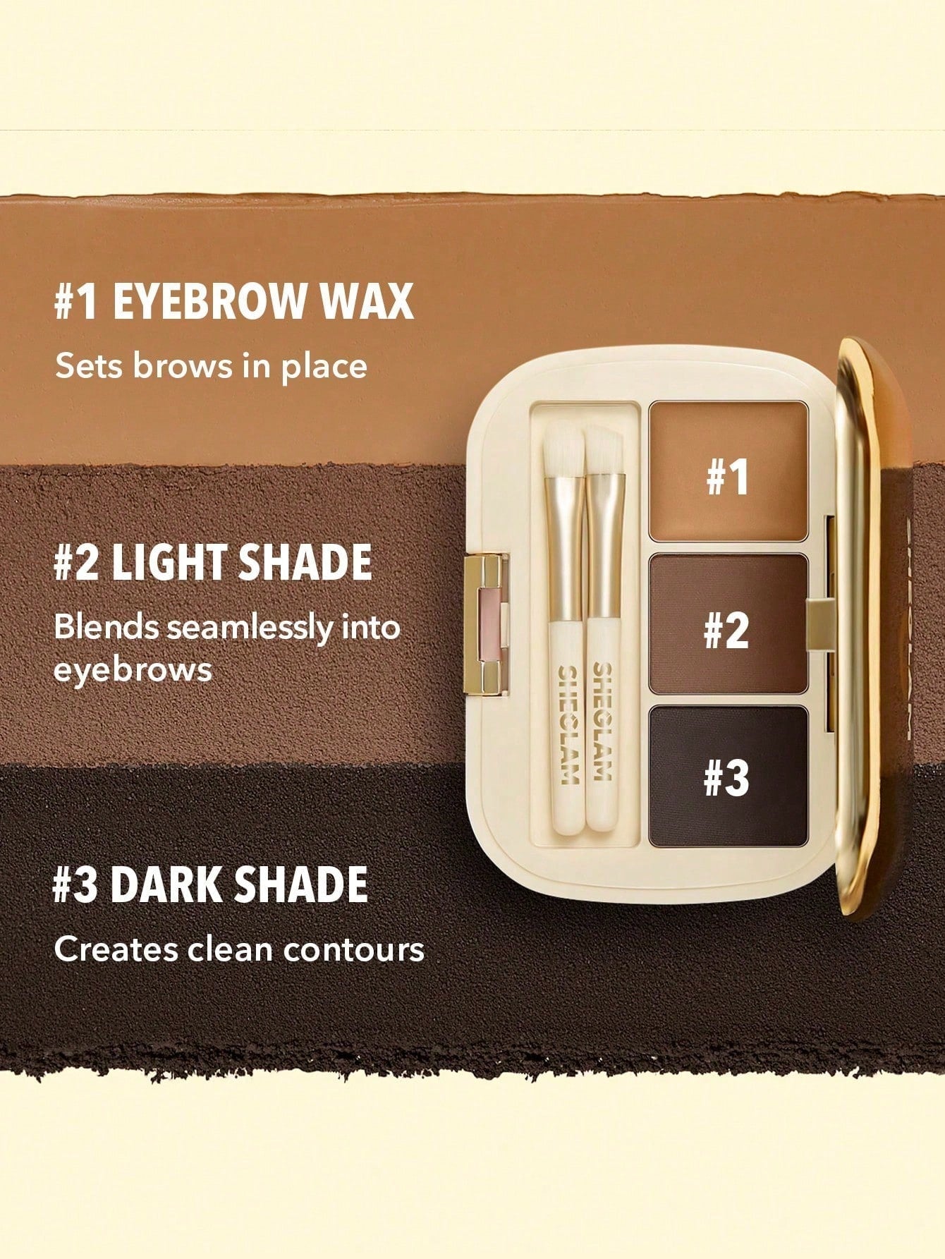 SHEGLAM Full-Filled Eyebrow Palette-101 Dark Brown 3-Color Matte Eyebrow Powder Eyebrow Wax Filling Defining Shaping Eyebrow Makeup with Small Brush Black Friday Party Eyebrow