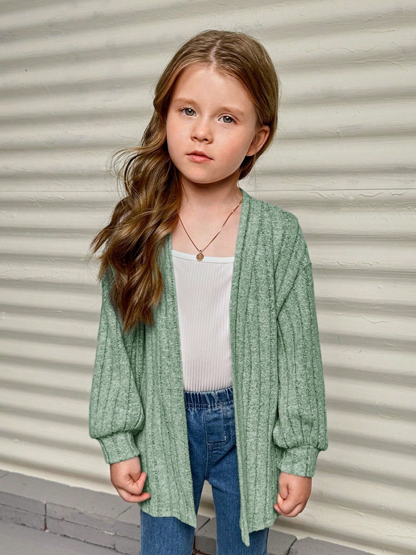 SHEIN Young Girl Drop Shoulder Open Front Coat